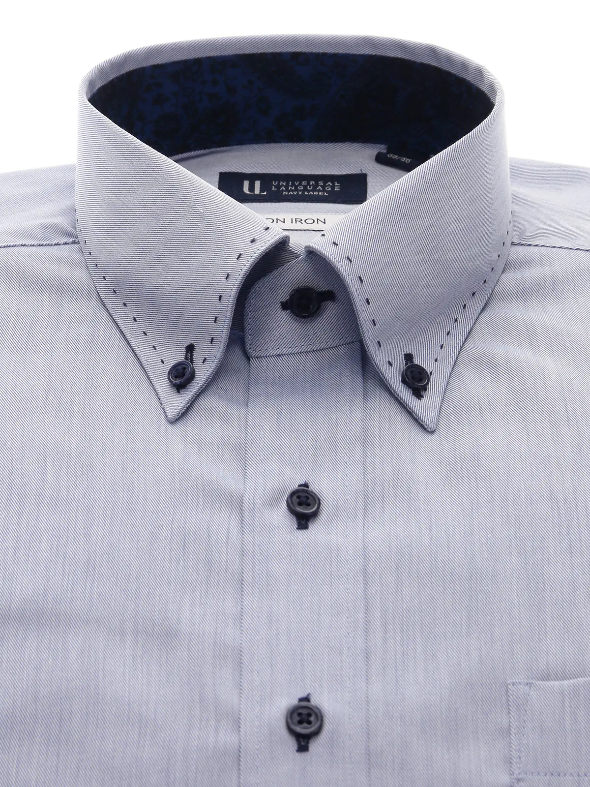 ワイシャツ／長袖／ノンアイロン／形態安定／ボタンダウンカラー／織柄／BASIC／ドレスシャツ ブルー 首周り:37cm,裄丈:80cm