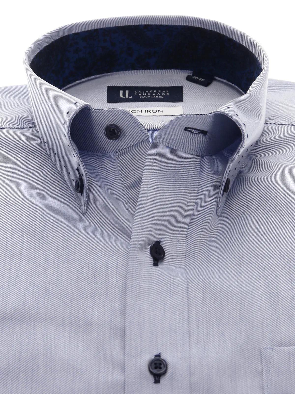 ワイシャツ／長袖／ノンアイロン／形態安定／ボタンダウンカラー／織柄／BASIC／ドレスシャツ ブルー 首周り:37cm,裄丈:80cm