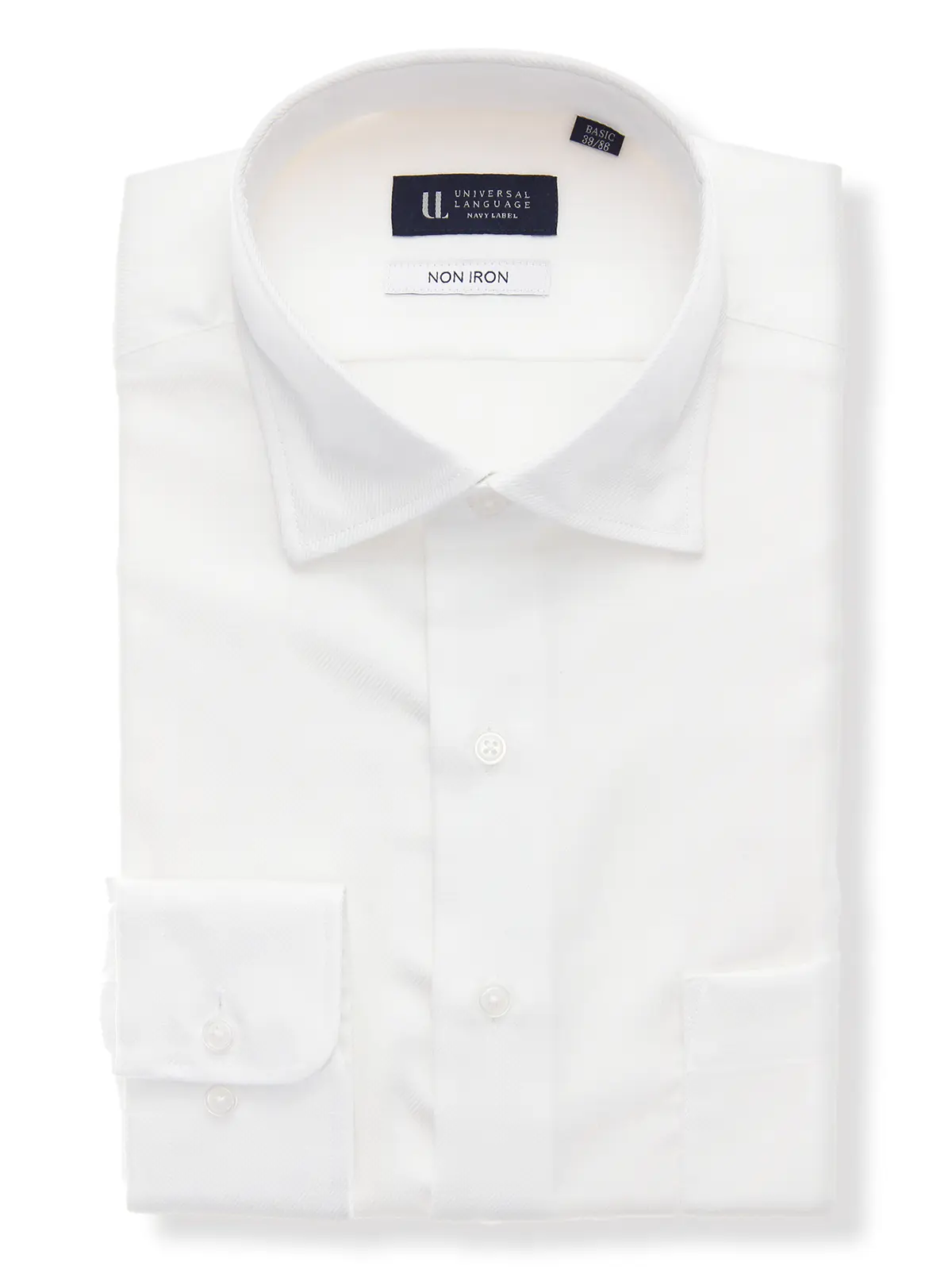 ワイシャツ/長袖/ノンアイロン/形態安定/ワイドカラー/織柄/BASIC/ドレスシャツ ホワイト 首周り:37cm,裄丈:80cm