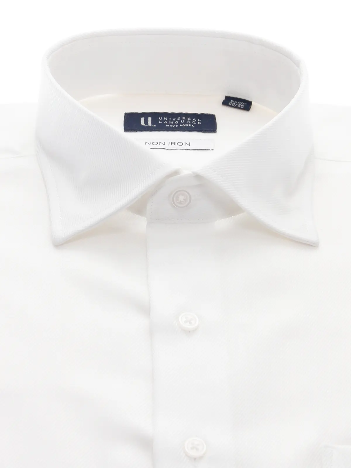 ワイシャツ/長袖/ノンアイロン/形態安定/ワイドカラー/織柄/BASIC/ドレスシャツ ホワイト 首周り:37cm,裄丈:80cm