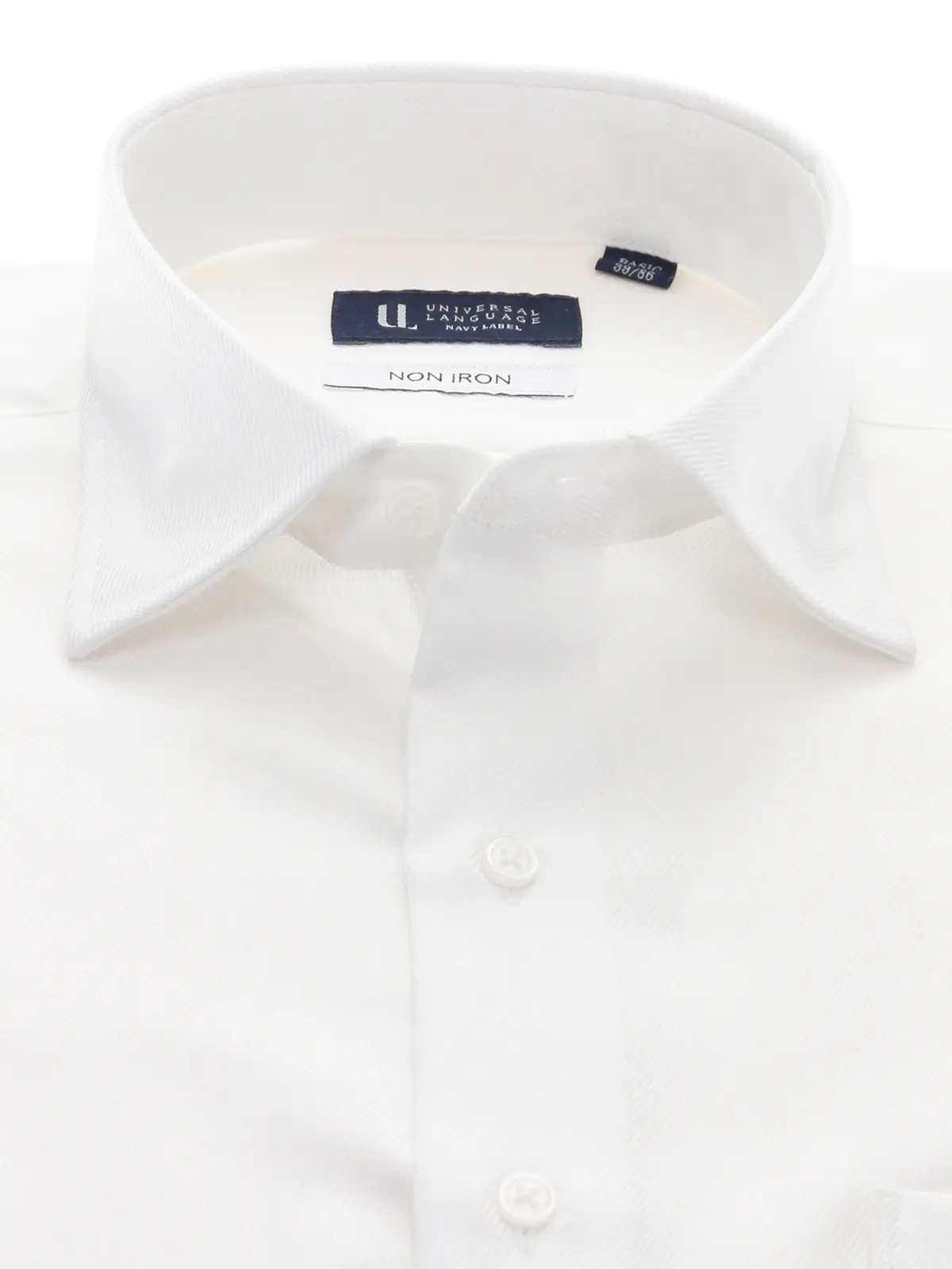 ワイシャツ/長袖/ノンアイロン/形態安定/ワイドカラー/織柄/BASIC/ドレスシャツ ホワイト 首周り:37cm,裄丈:80cm