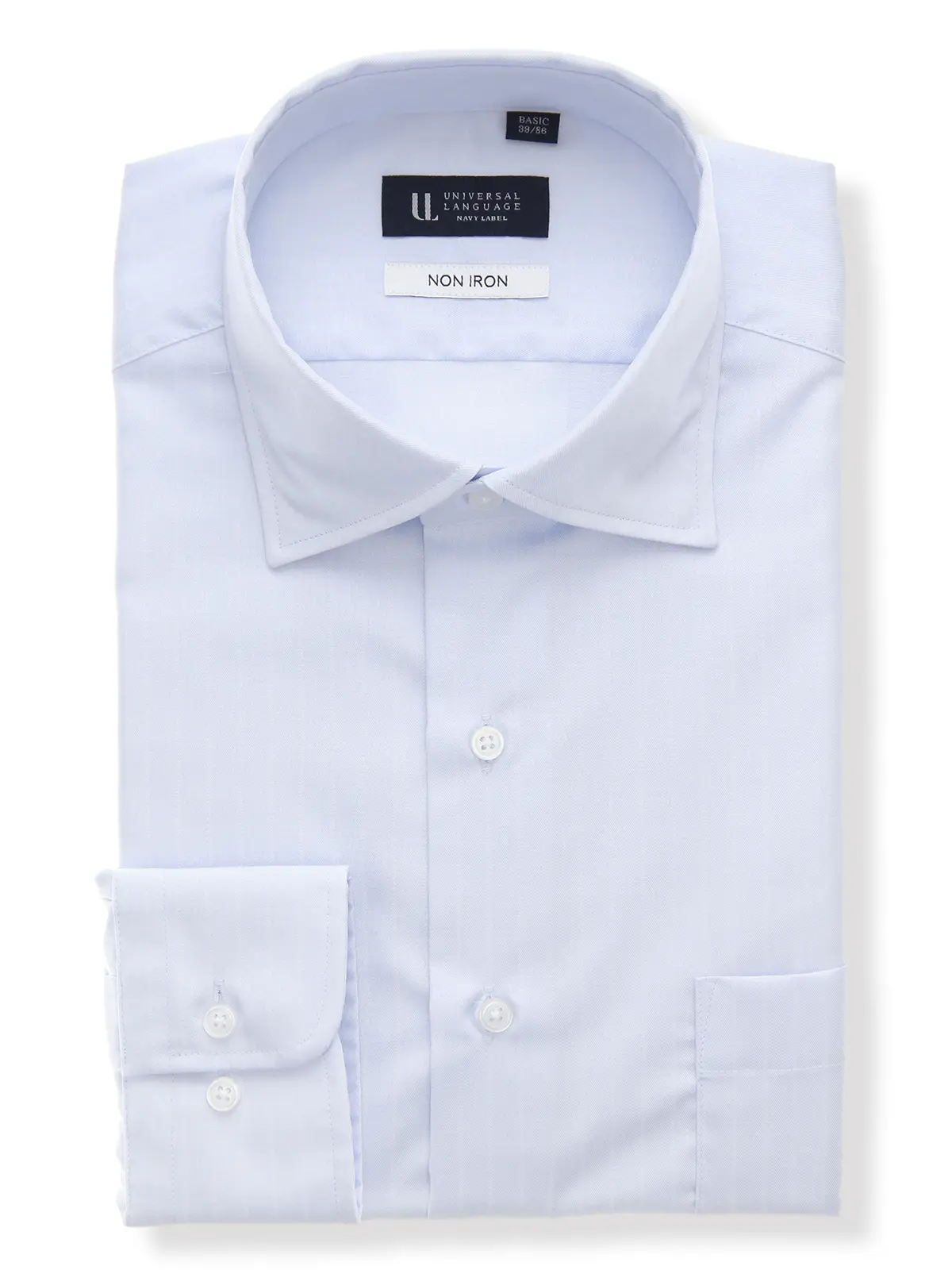 ワイシャツ/長袖/ノンアイロン/形態安定/ワイドカラー/BASIC/ドレスシャツ サックス 首周り:37cm,裄丈:80cm