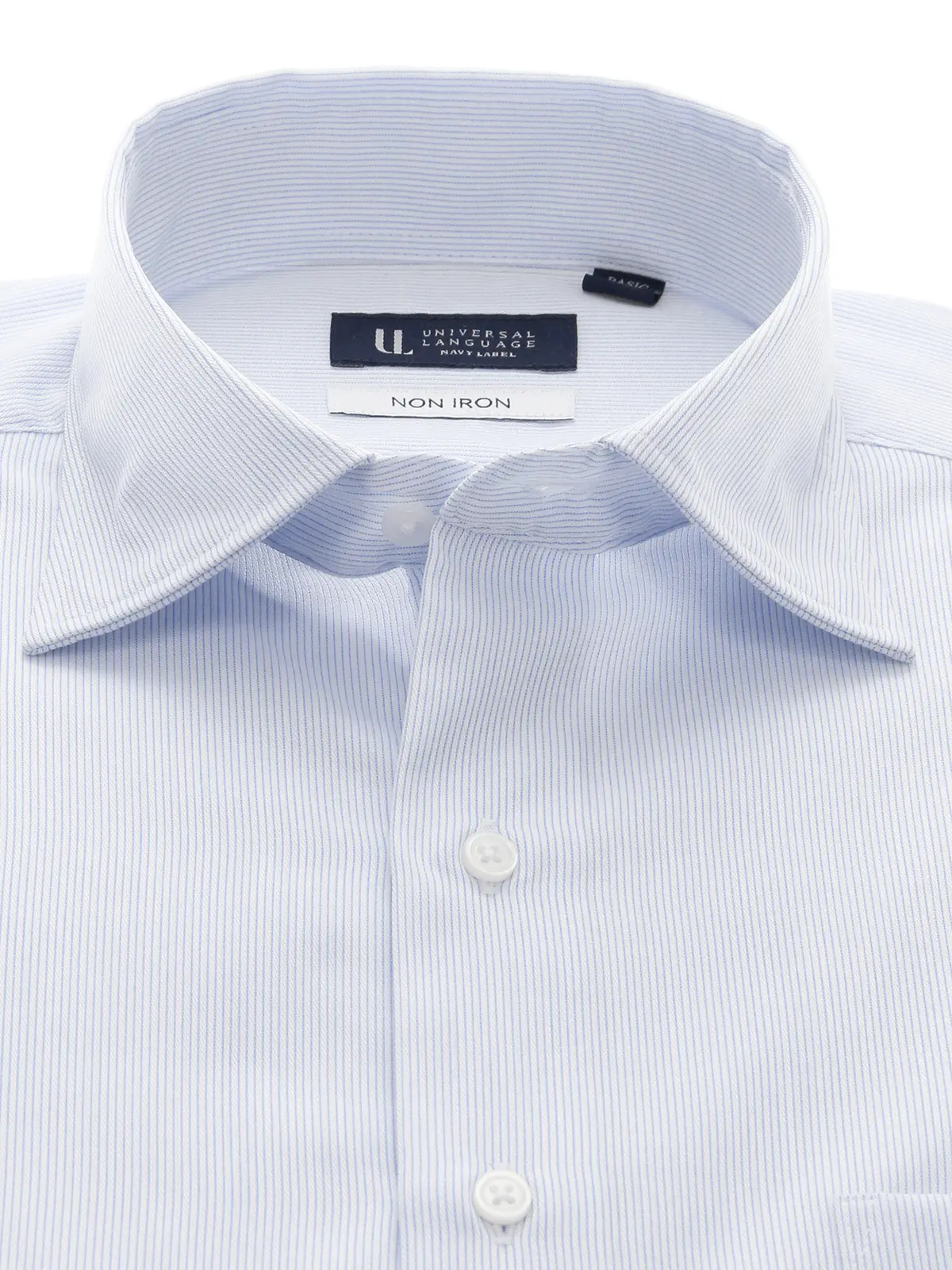 ワイシャツ/長袖/ノンアイロン/形態安定/ワイドカラー/ストライプ/BASIC/ドレスシャツ ブルー 首周り:37cm,裄丈:80cm