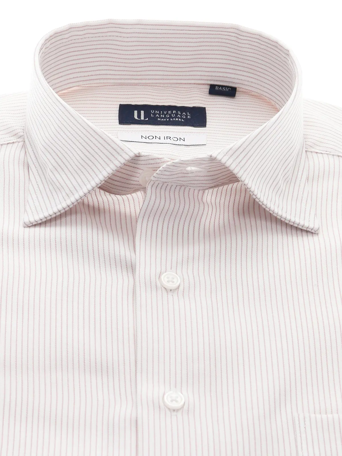 ワイシャツ/長袖/ノンアイロン/形態安定/ワイドカラー/ストライプ/BASIC/ドレスシャツ ベージュ 首周り:37cm,裄丈:80cm