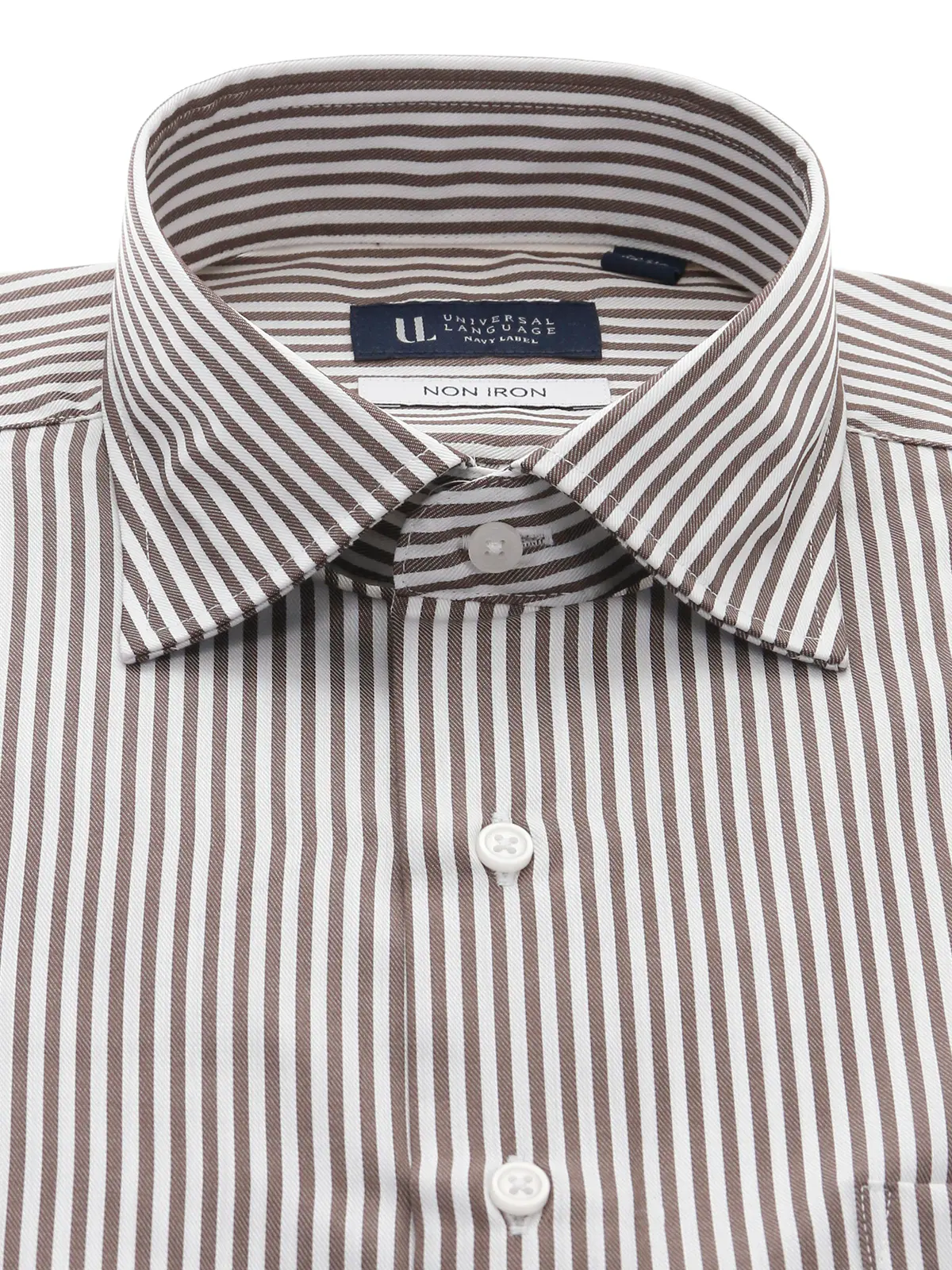 ワイシャツ/長袖/ノンアイロン/形態安定/ワイドカラー/ストライプ/BASIC/ドレスシャツ ブラウン 首周り:37cm,裄丈:80cm
