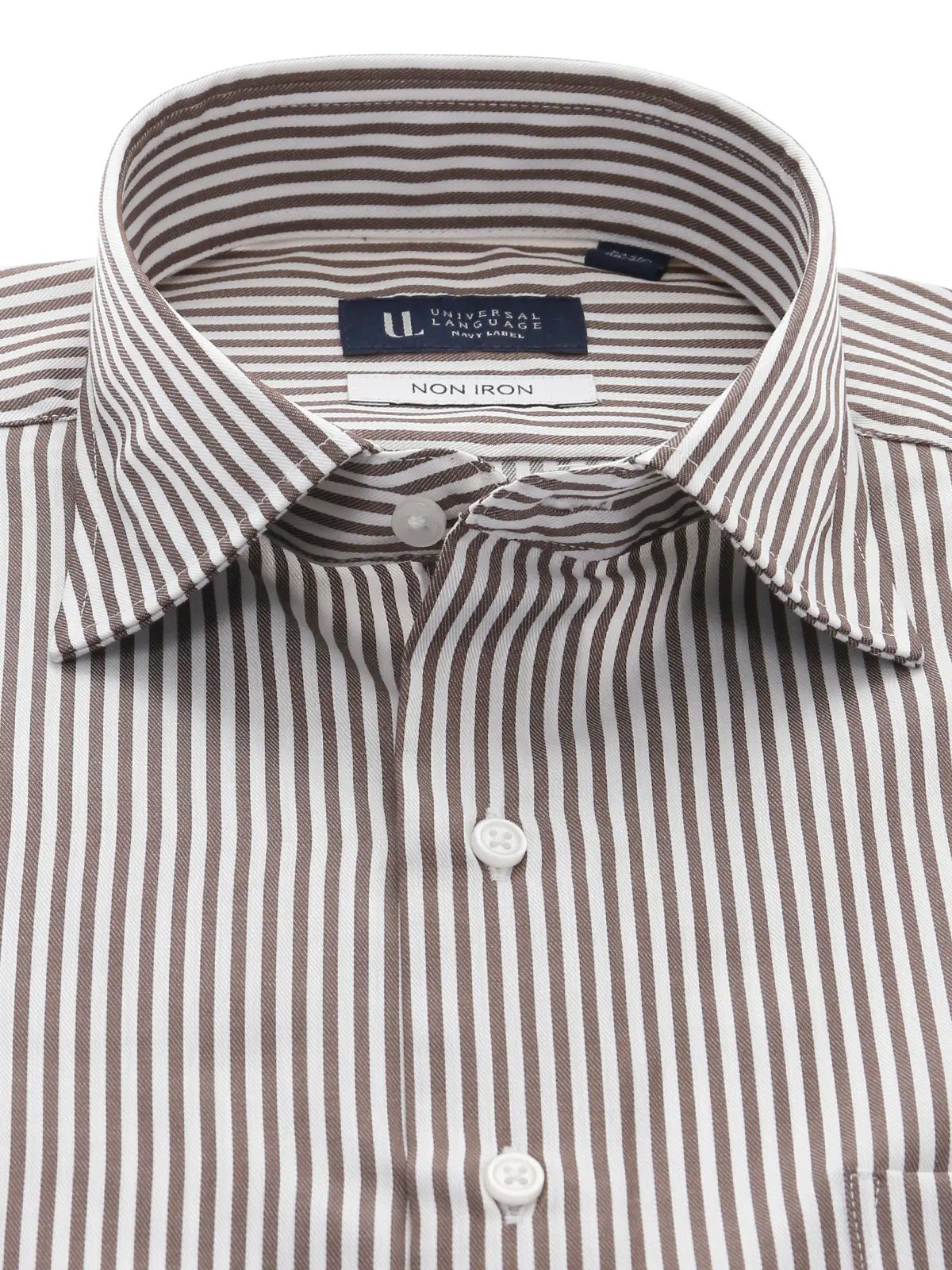 ワイシャツ/長袖/ノンアイロン/形態安定/ワイドカラー/ストライプ/BASIC/ドレスシャツ ブラウン 首周り:37cm,裄丈:80cm