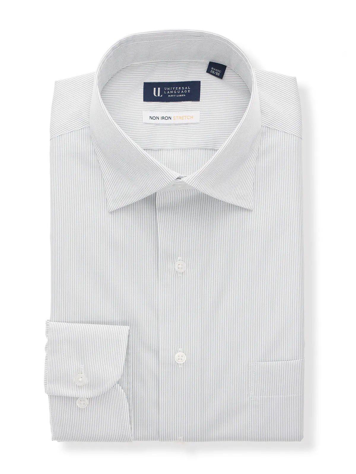 ワイシャツ／長袖／ノンアイロンストレッチ／3BLOCK／ワイドカラー／BASIC／ドレスシャツ グレー 首周り:37cm,裄丈:80cm