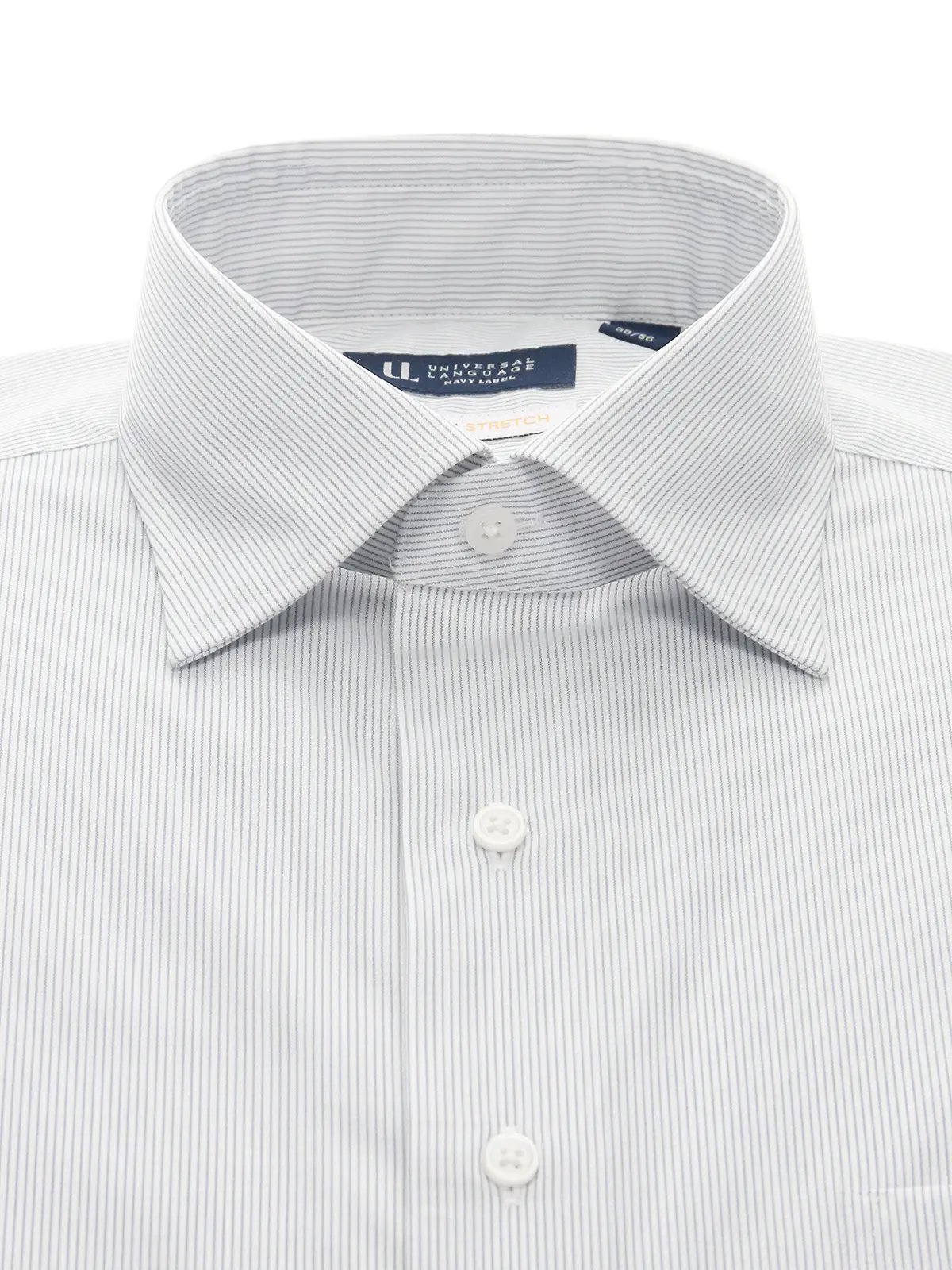 ワイシャツ／長袖／ノンアイロンストレッチ／3BLOCK／ワイドカラー／BASIC／ドレスシャツ グレー 首周り:37cm,裄丈:80cm