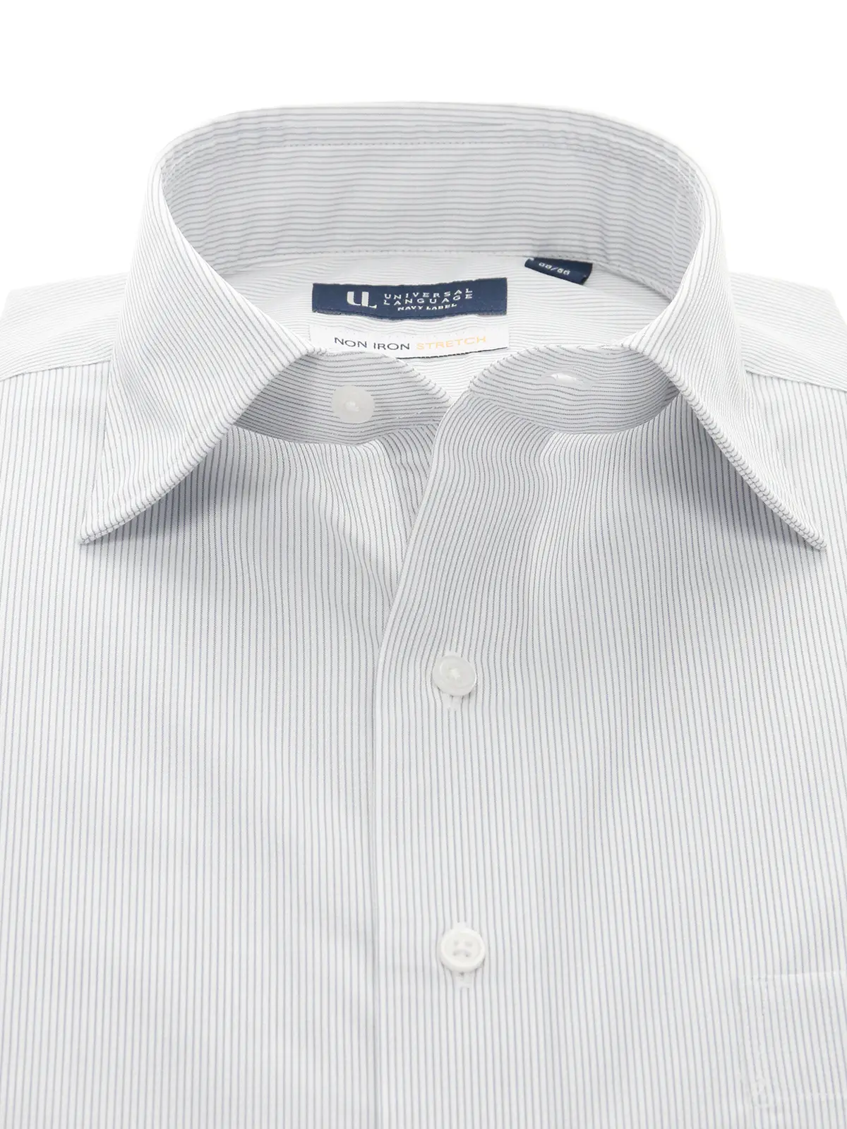 ワイシャツ／長袖／ノンアイロンストレッチ／3BLOCK／ワイドカラー／BASIC／ドレスシャツ グレー 首周り:37cm,裄丈:80cm