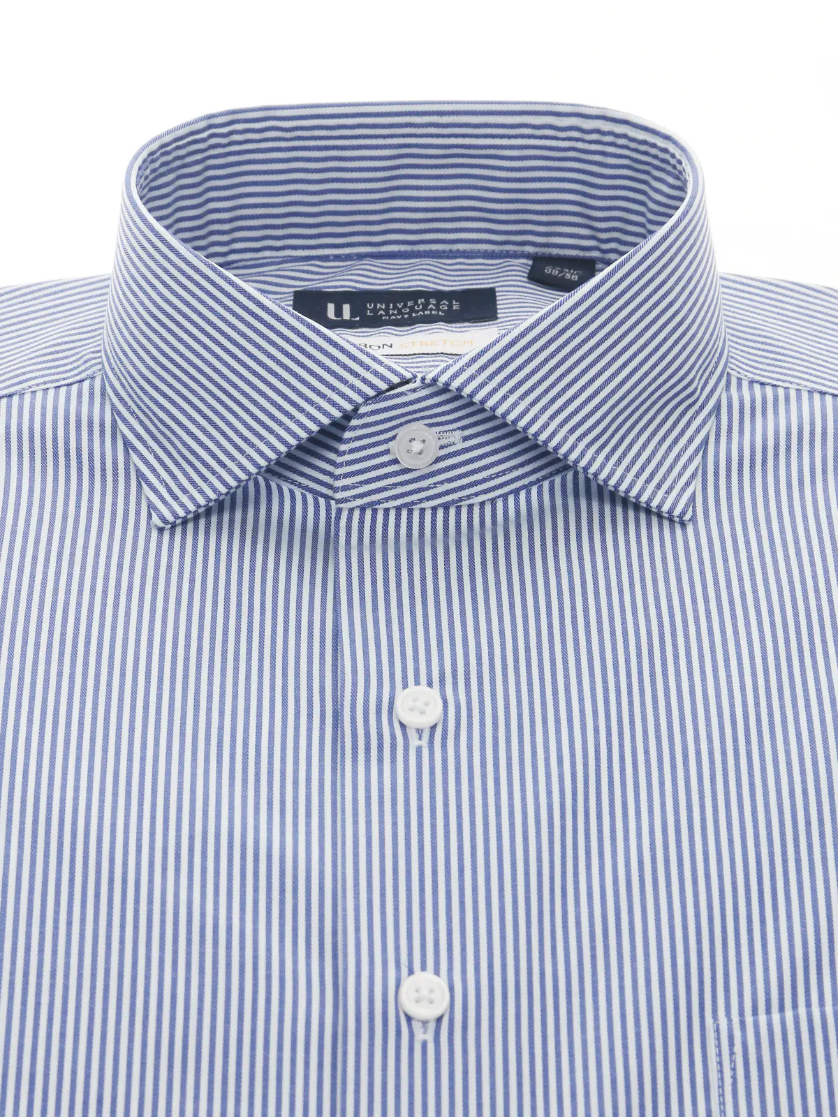 ワイシャツ／ノンアイロンストレッチ／3BLOCK／ホリゾンタルカラー／BASIC／ドレスシャツ ネイビー 首周り:37cm,裄丈:80cm