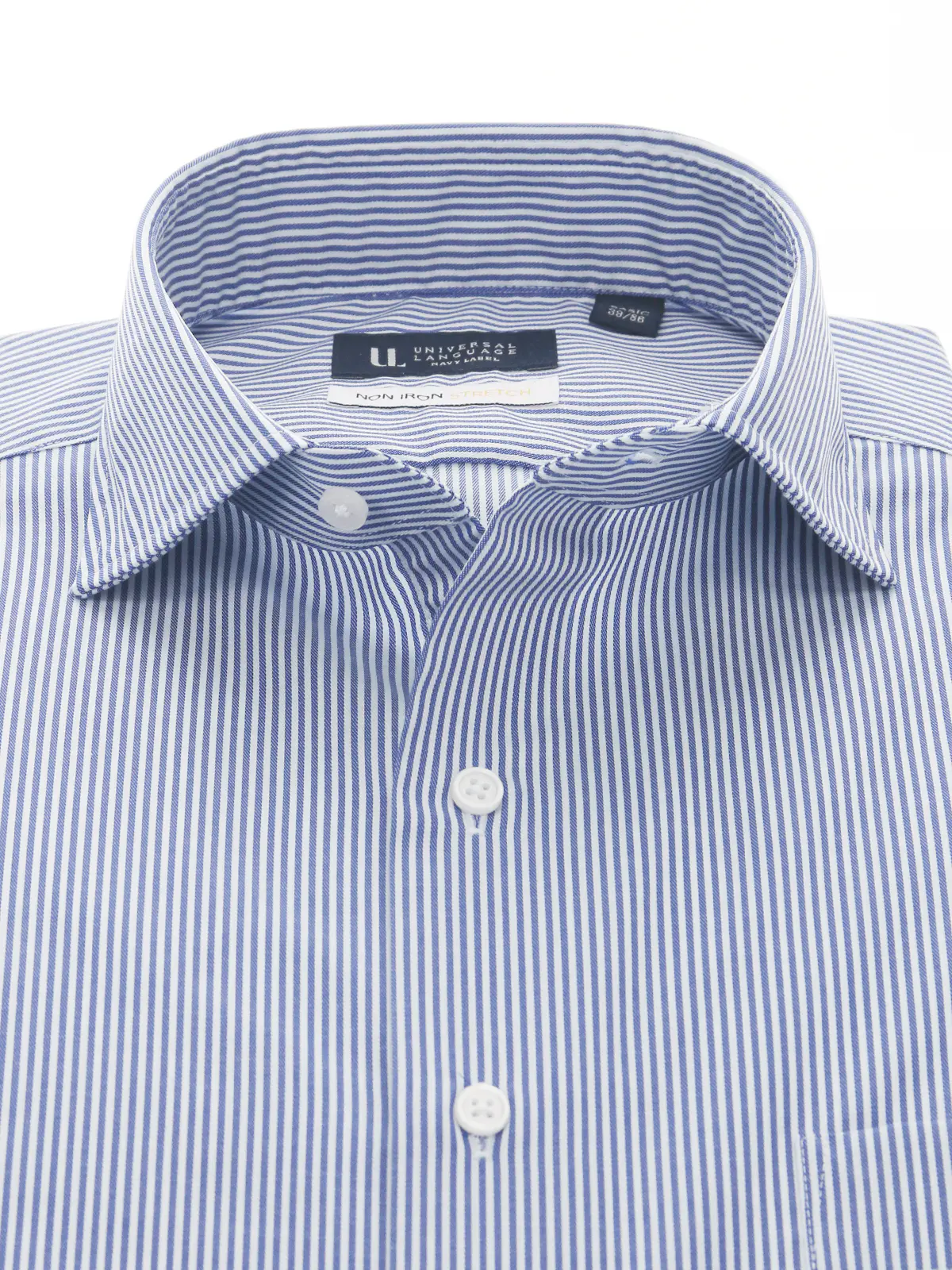 ワイシャツ／ノンアイロンストレッチ／3BLOCK／ホリゾンタルカラー／BASIC／ドレスシャツ ネイビー 首周り:37cm,裄丈:80cm