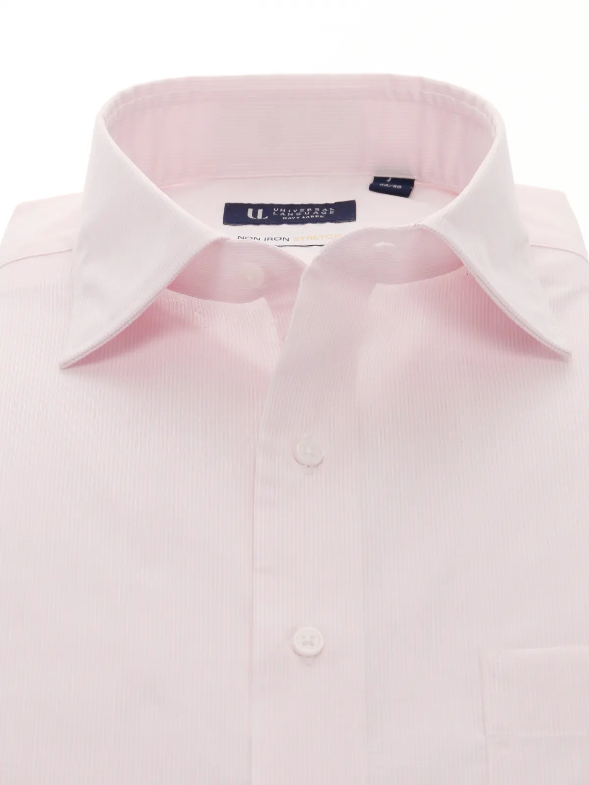 ワイシャツ／長袖／ノンアイロンストレッチ／3BLOCK／ワイドカラー／BASIC／ドレスシャツ ピンク 首周り:37cm,裄丈:80cm