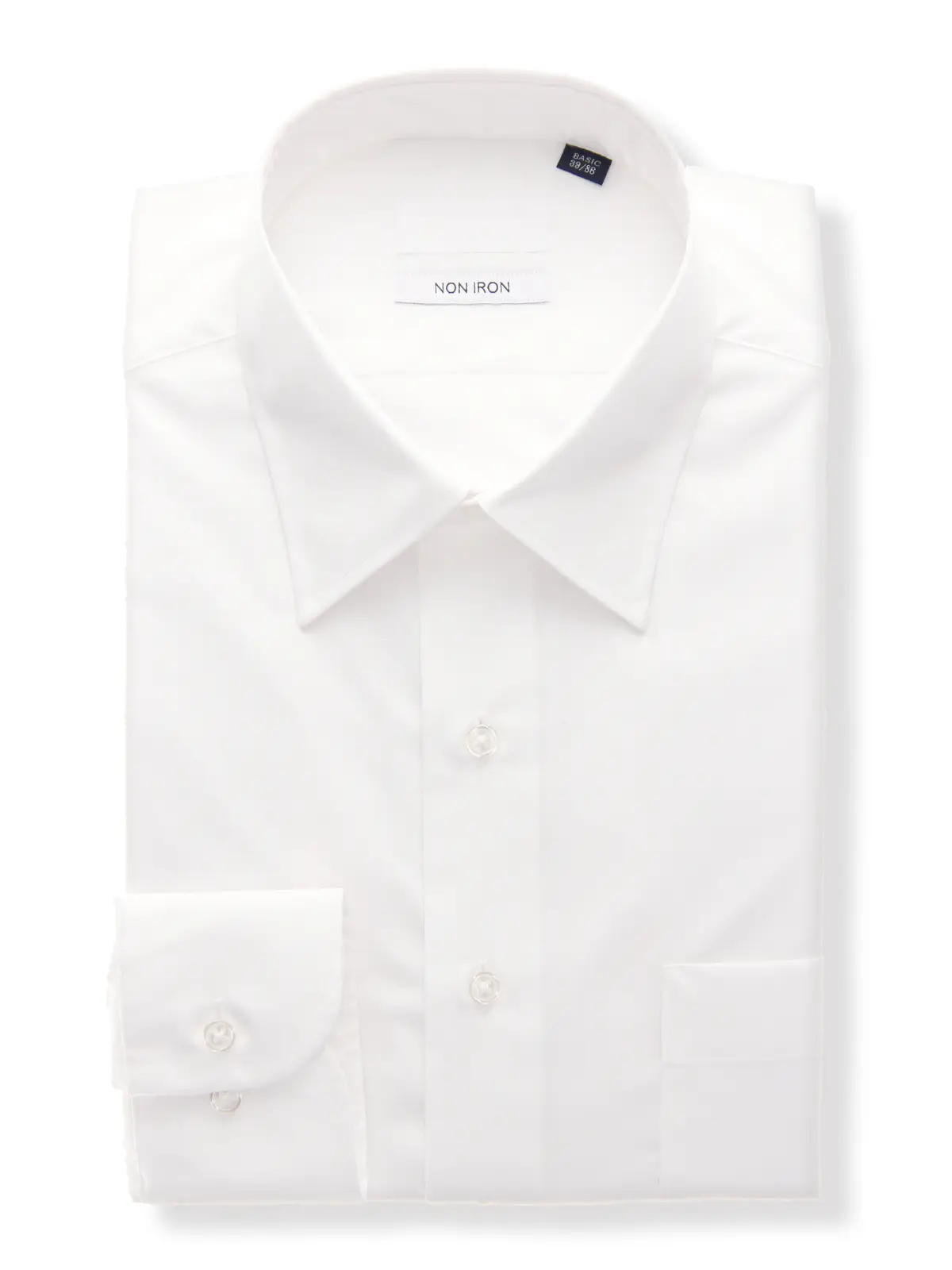 ワイシャツ／長袖／ノンアイロン／形態安定／レギュラーカラー／無地／BASIC／ドレスシャツ ホワイト 首周り:37cm,裄丈:80cm