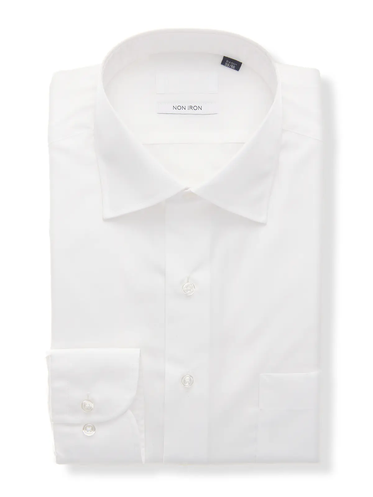 ワイシャツ/長袖/ノンアイロン/形態安定/ワイドカラー/無地/BASIC/ドレスシャツ ホワイト 首周り:37cm,裄丈:80cm