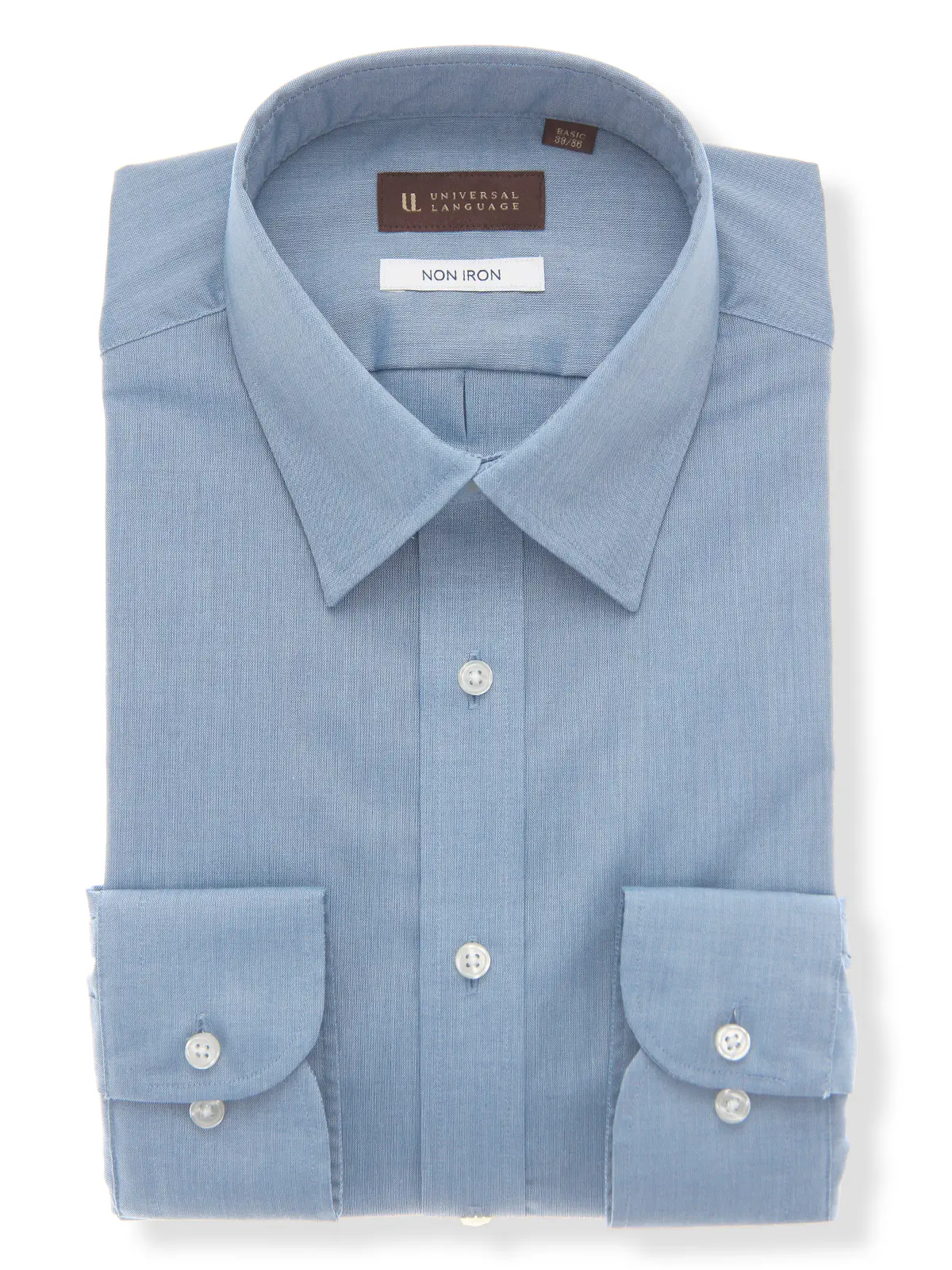 ワイシャツ/長袖/レギュラーカラー/ノンアイロン/形態安定/無地/BASIC/ドレスシャツ サックス 首周り:37cm,裄丈:80cm