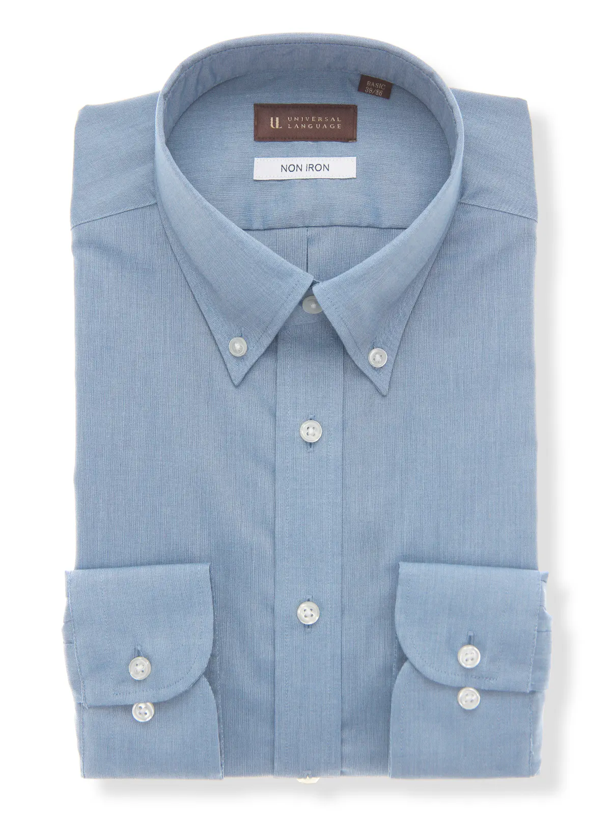 ワイシャツ／長袖／ボタンダウンカラー／ノンアイロン／形態安定／無地／BASIC／ドレスシャツ サックス 首周り:43cm,裄丈:86cm