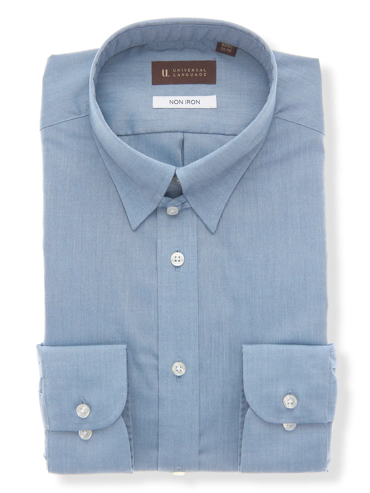 ワイシャツ/長袖/タブカラー/ノンアイロン/形態安定/無地/BASIC/ドレスシャツ サックス 首周り:37cm,裄丈:80cm