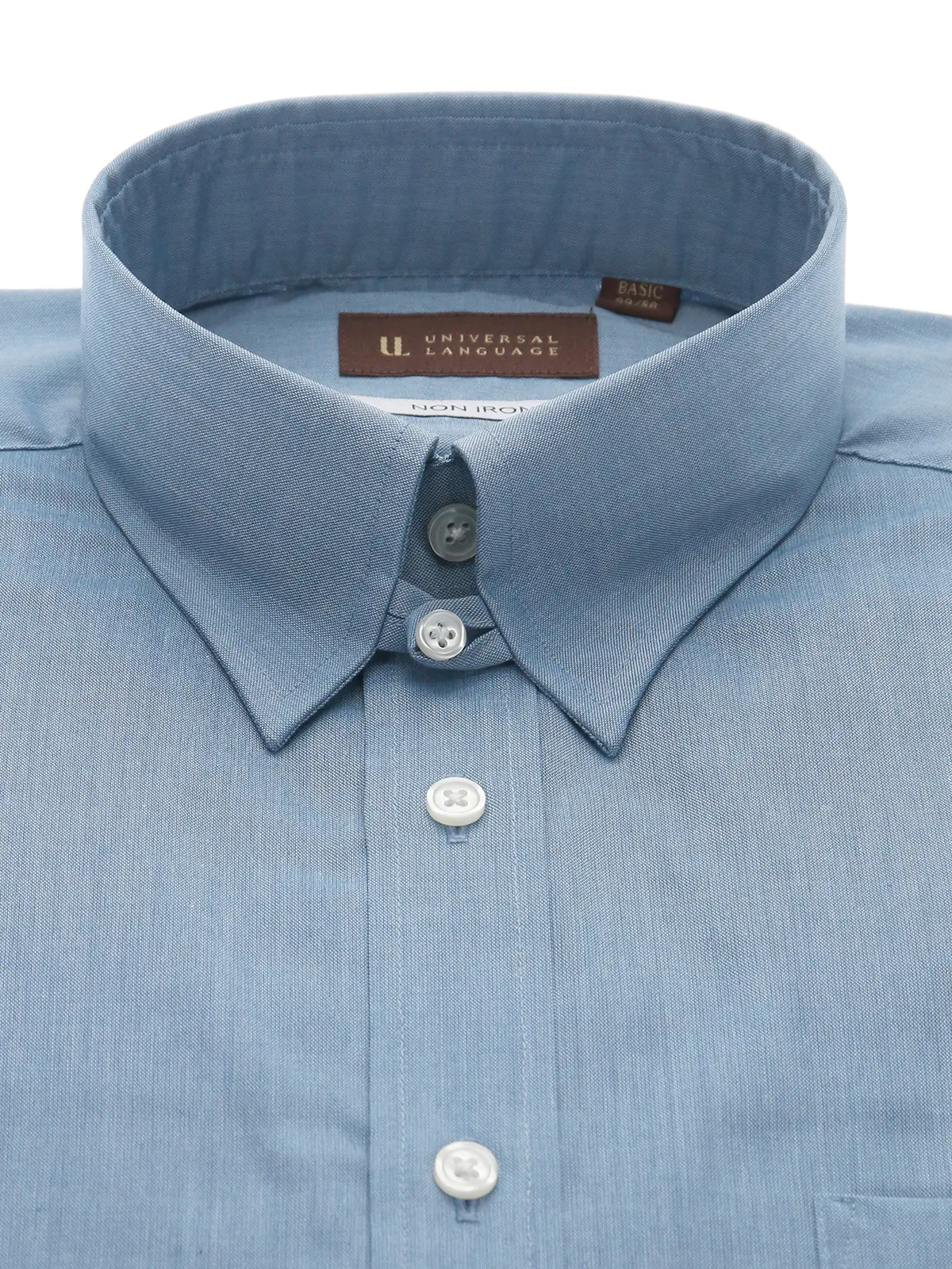 ワイシャツ/長袖/タブカラー/ノンアイロン/形態安定/無地/BASIC/ドレスシャツ サックス 首周り:37cm,裄丈:80cm