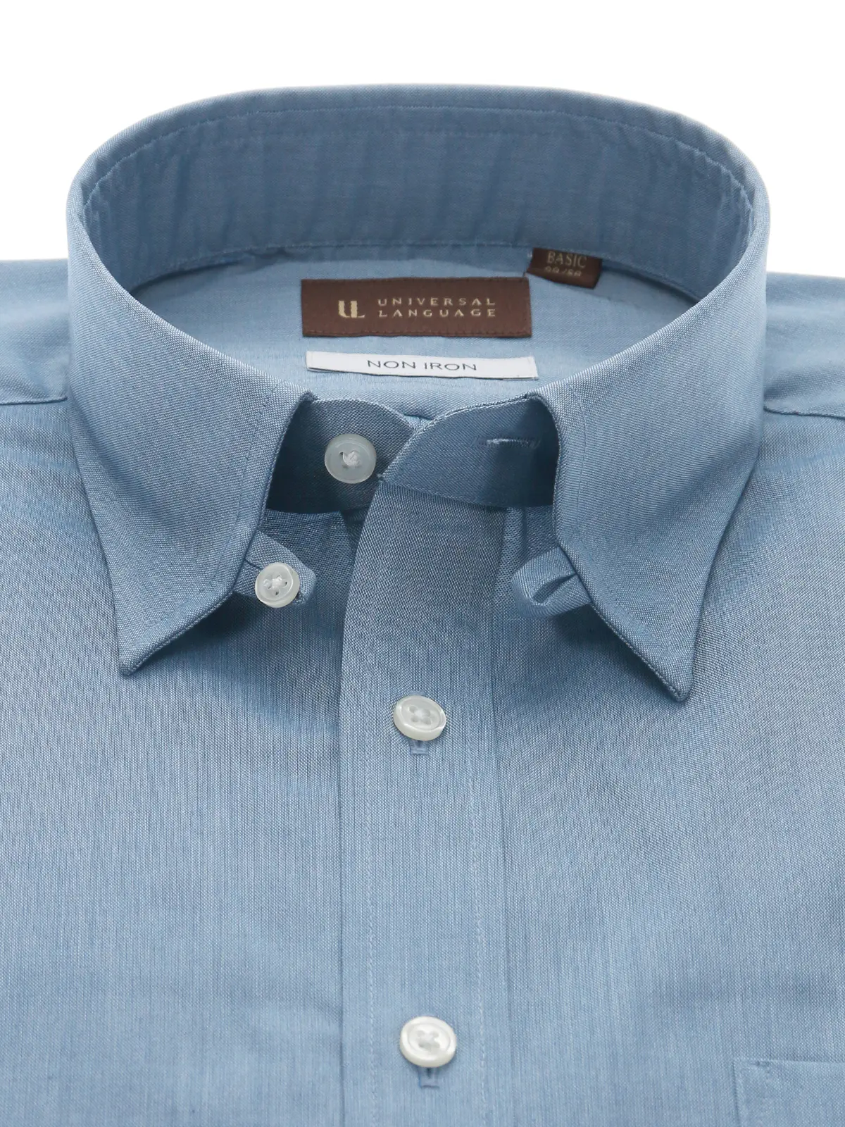 ワイシャツ/長袖/タブカラー/ノンアイロン/形態安定/無地/BASIC/ドレスシャツ サックス 首周り:37cm,裄丈:80cm