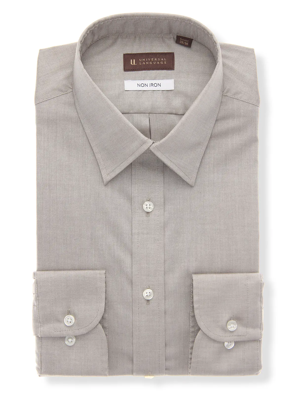 ワイシャツ/長袖/ノンアイロン/形態安定/レギュラーカラー/無地/BASIC/ドレスシャツ Lブラウン 首周り:37cm,裄丈:80cm