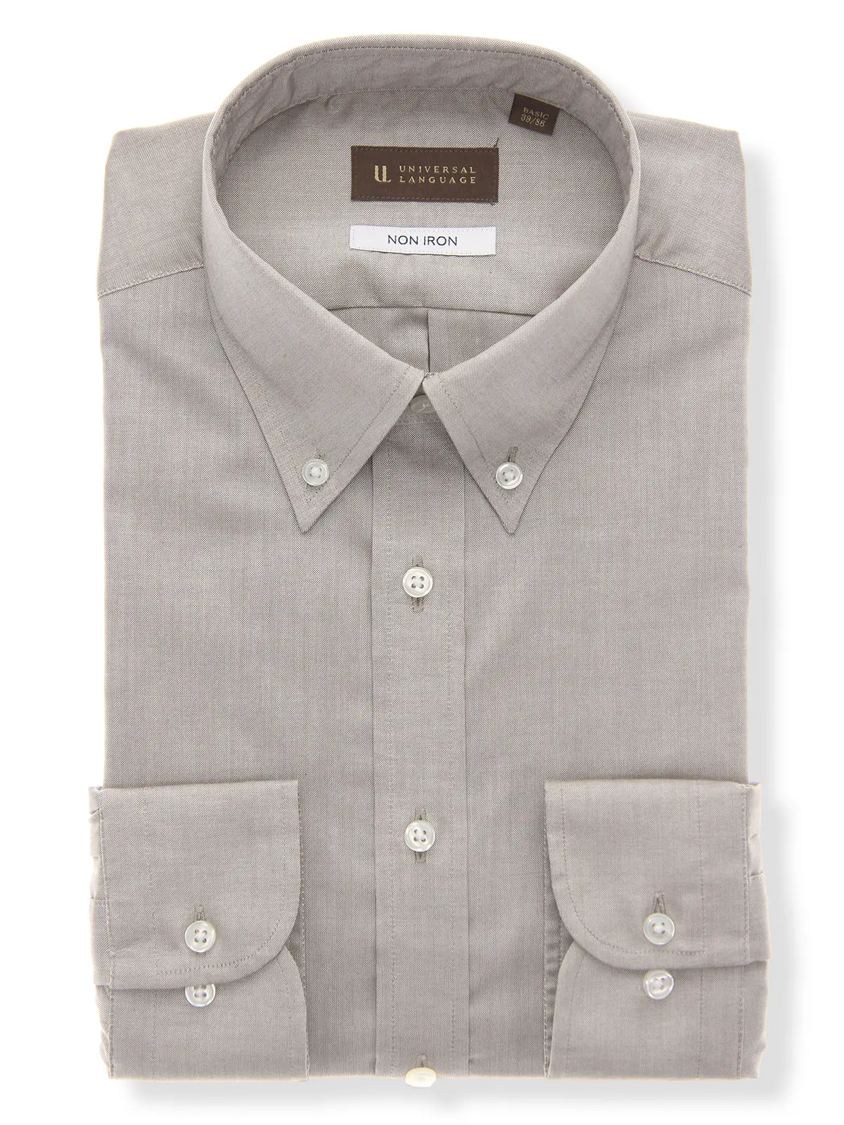 ワイシャツ/長袖/ノンアイロン/形態安定/ボタンダウンカラー/無地/BASIC/ドレスシャツ Lブラウン 首周り:37cm,裄丈:80cm