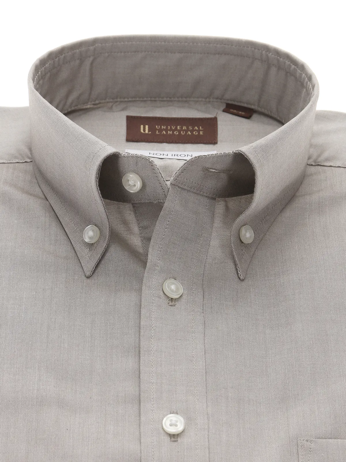 ワイシャツ/長袖/ノンアイロン/形態安定/ボタンダウンカラー/無地/BASIC/ドレスシャツ Lブラウン 首周り:37cm,裄丈:80cm