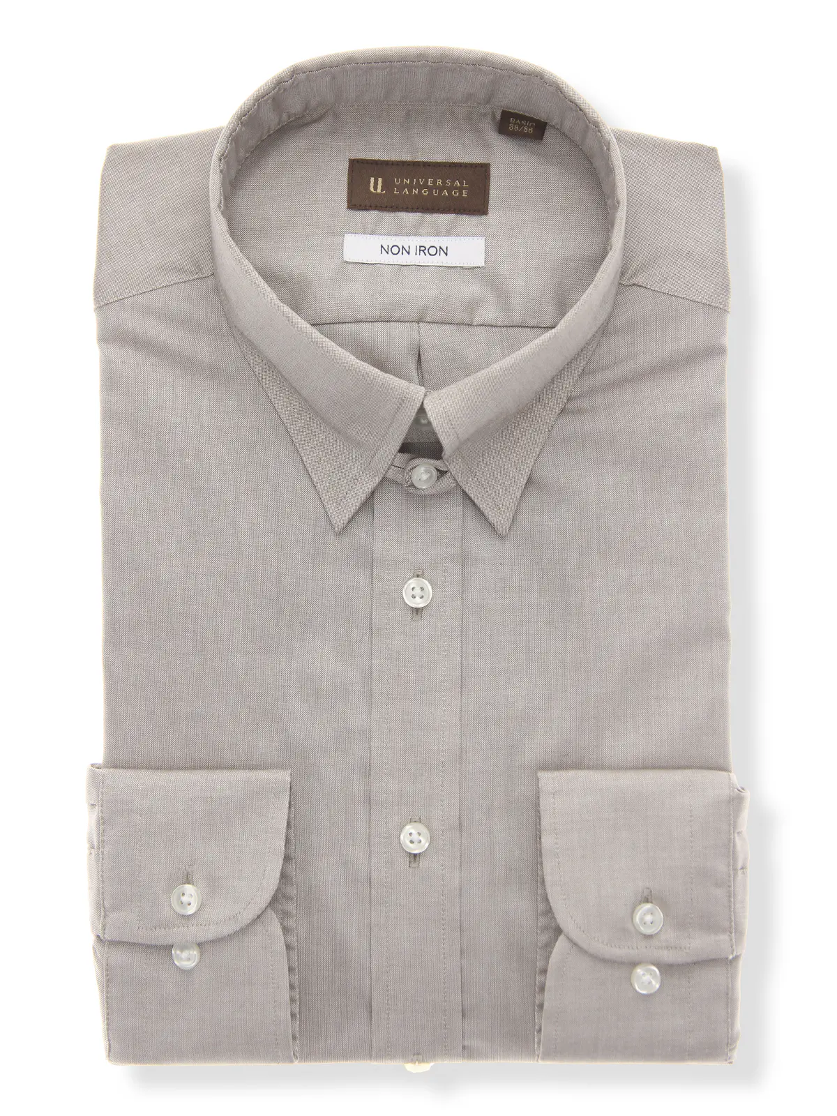 ワイシャツ/長袖/ノンアイロン/形態安定/タブカラー/無地/BASIC/ドレスシャツ Lブラウン 首周り:37cm,裄丈:80cm