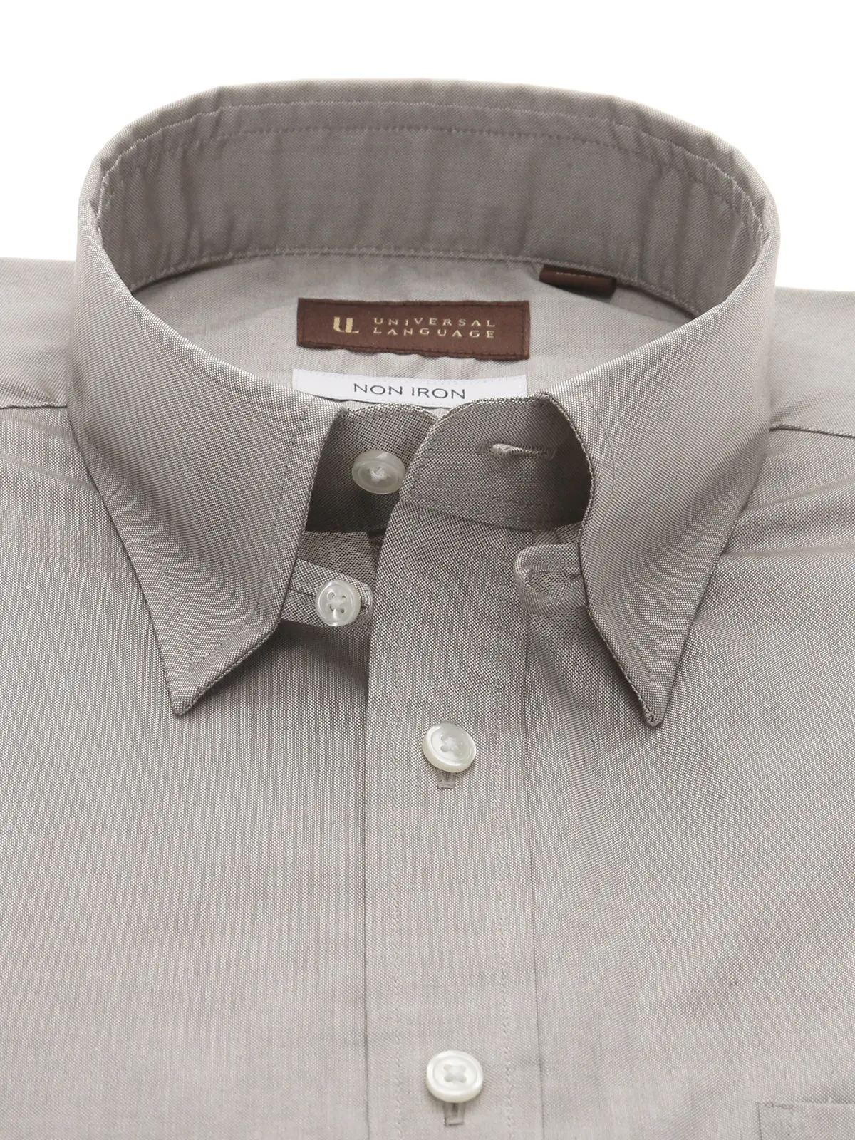 ワイシャツ/長袖/ノンアイロン/形態安定/タブカラー/無地/BASIC/ドレスシャツ Lブラウン 首周り:37cm,裄丈:80cm