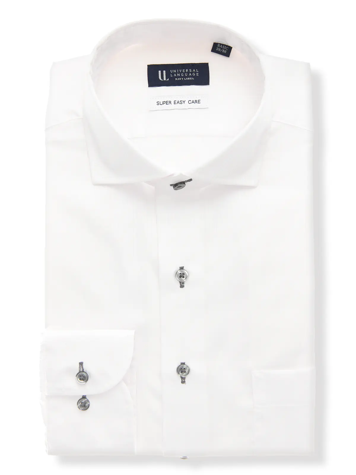 ▽ワイシャツ／長袖／形態安定／ホリゾンタルカラー／シャドーストライプ／BASIC／ドレスシャツ ホワイト 首周り:39cm,裄丈:86cm