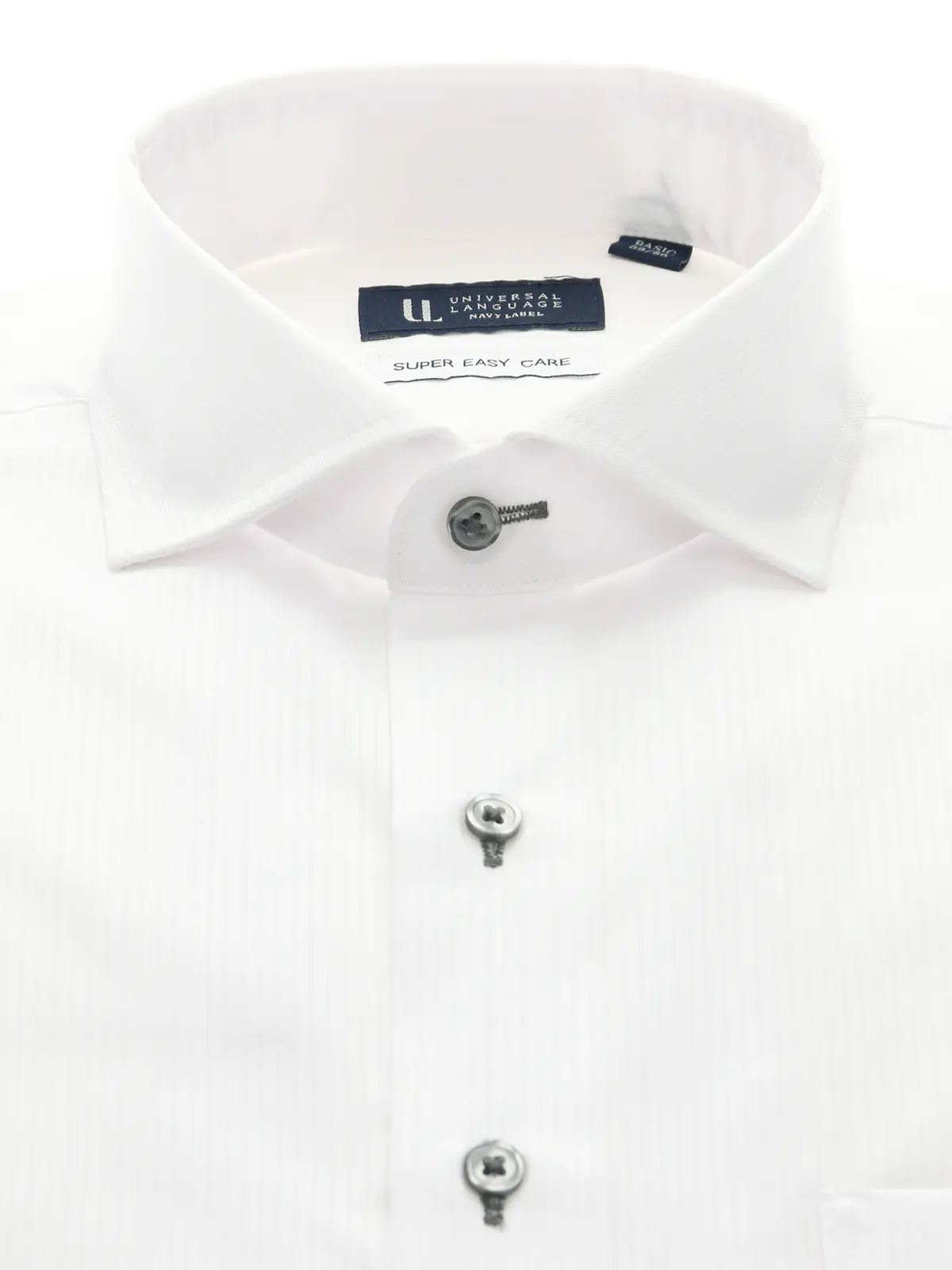 ▽ワイシャツ／長袖／形態安定／ホリゾンタルカラー／シャドーストライプ／BASIC／ドレスシャツ ホワイト 首周り:39cm,裄丈:86cm