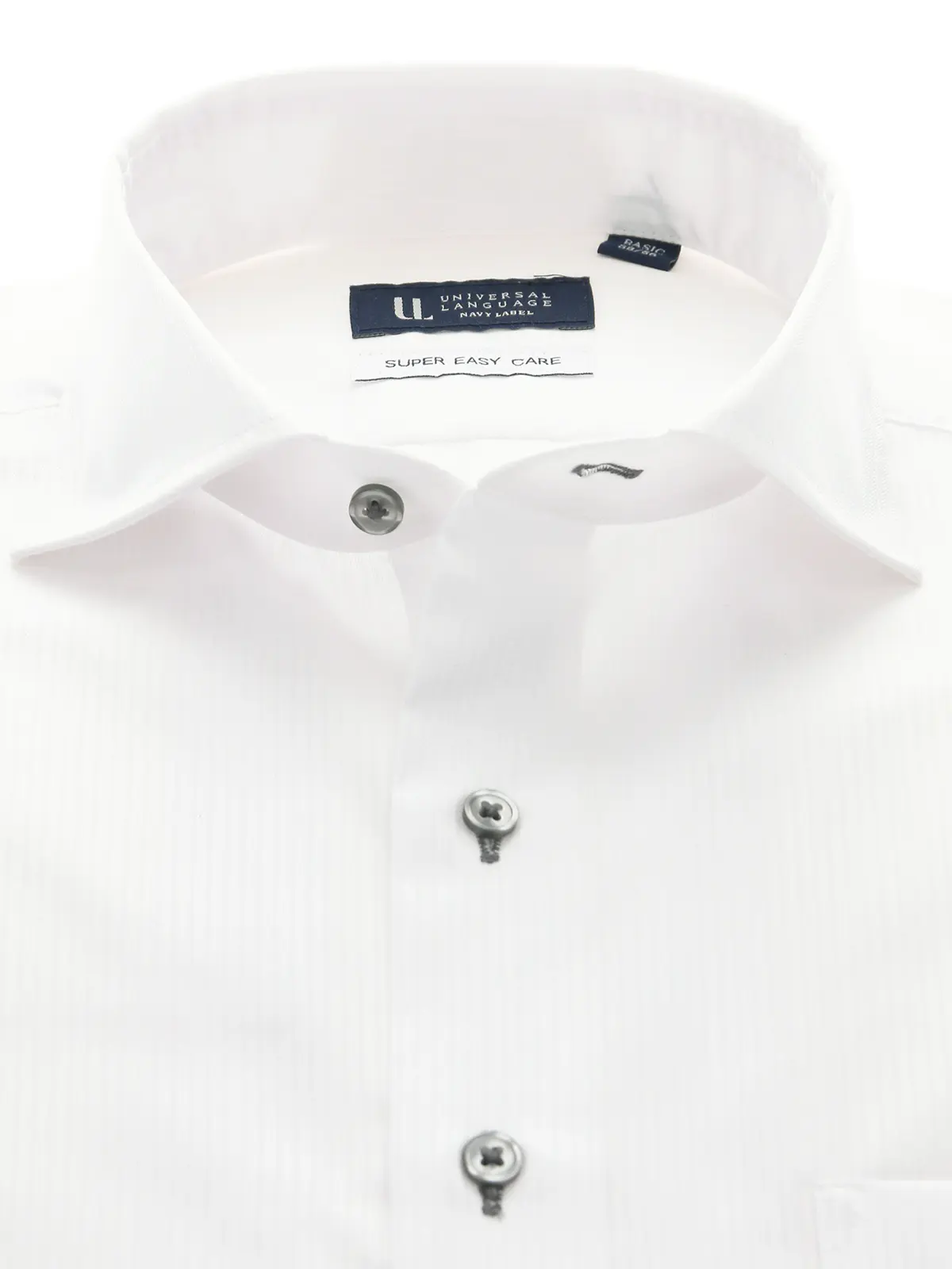 ▽ワイシャツ／長袖／形態安定／ホリゾンタルカラー／シャドーストライプ／BASIC／ドレスシャツ ホワイト 首周り:39cm,裄丈:86cm