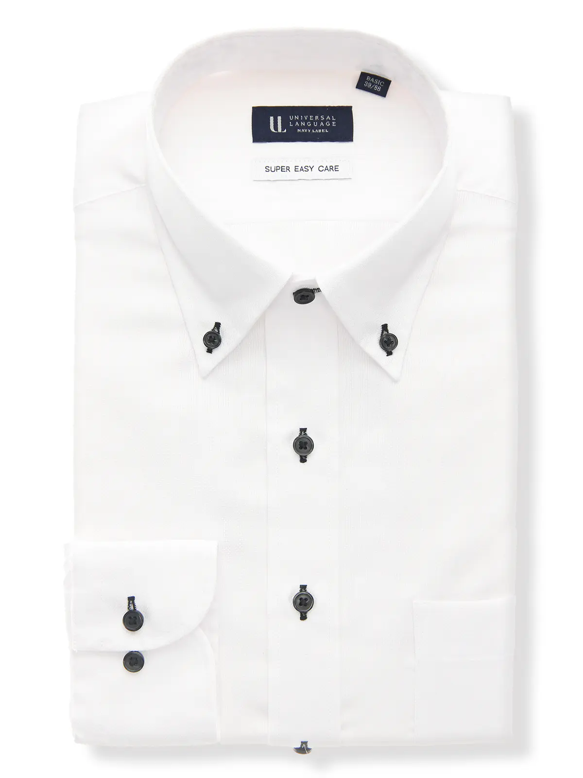 ▽ワイシャツ／長袖／形態安定／ボタンダウンカラー／シャドーストライプ／BASIC／ドレスシャツ ホワイト 首周り:39cm,裄丈:86cm