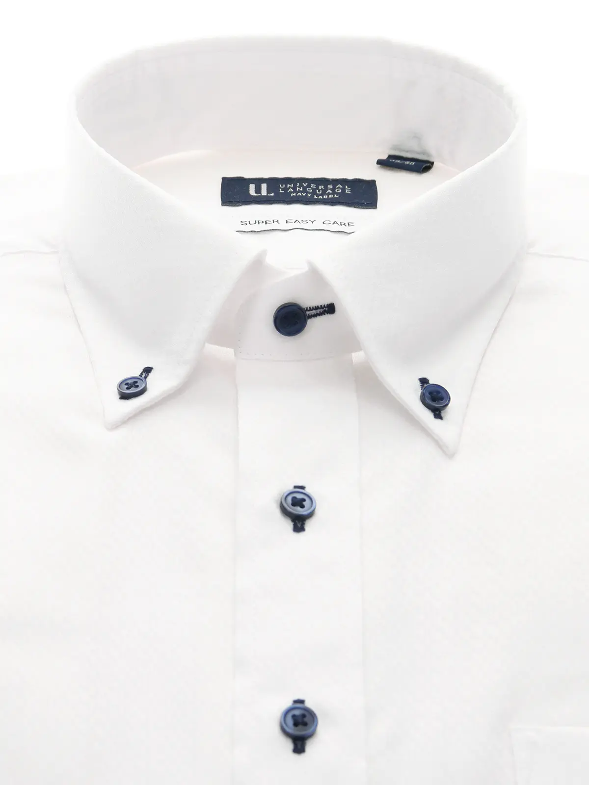 ▽ワイシャツ/長袖/形態安定/ボタンダウンカラー/織柄/BASIC/ドレスシャツ ホワイト 首周り:39cm,裄丈:86cm