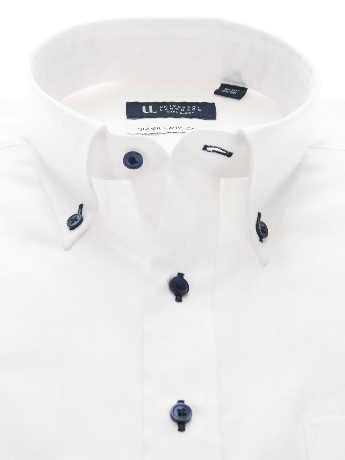 ▽ワイシャツ/長袖/形態安定/ボタンダウンカラー/織柄/BASIC/ドレスシャツ ホワイト 首周り:39cm,裄丈:86cm