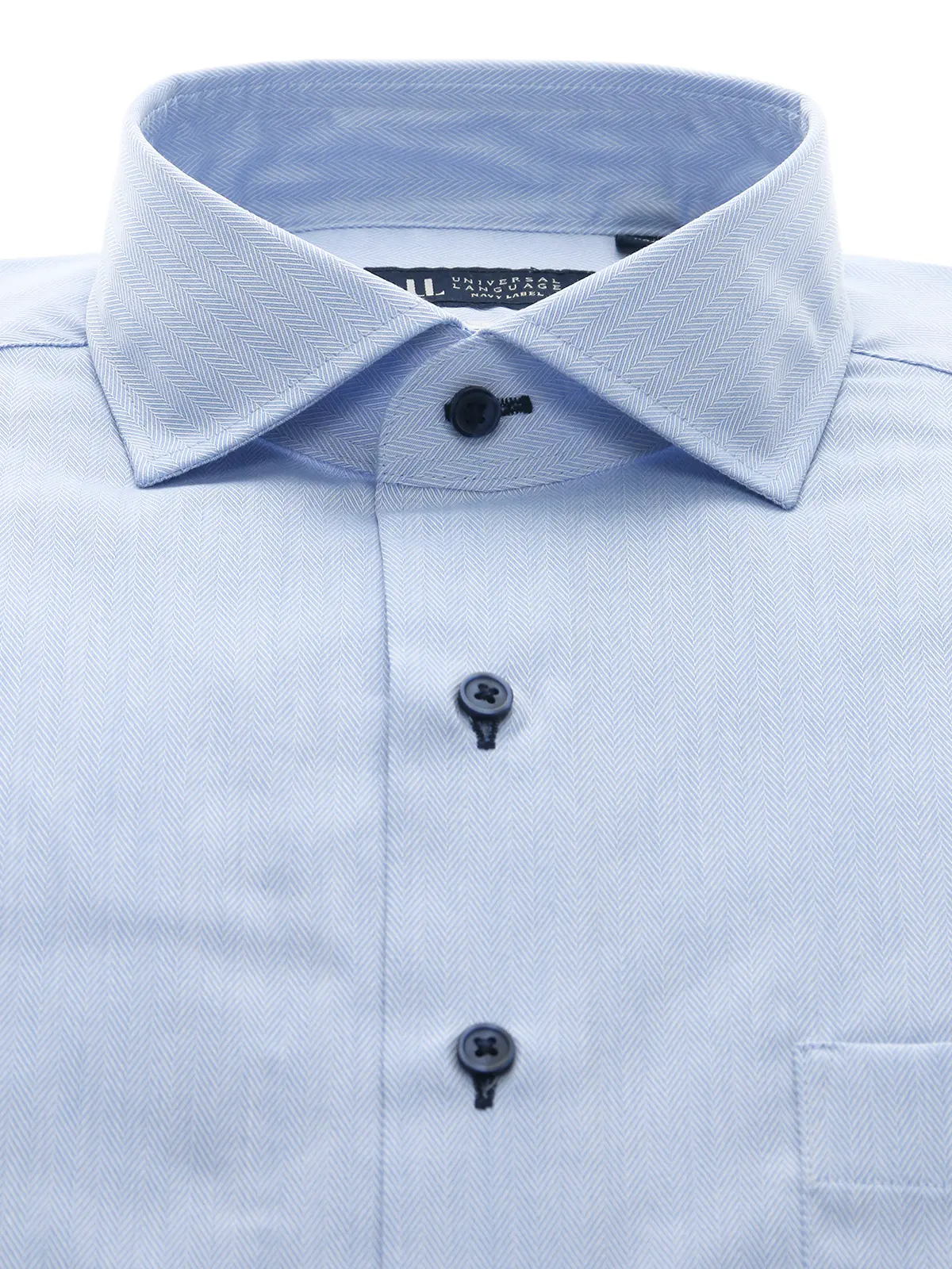 ▽ワイシャツ/長袖/形態安定/ホリゾンタルカラー/ヘリンボーン/BASIC/ドレスシャツ ブルー 首周り:39cm,裄丈:86cm