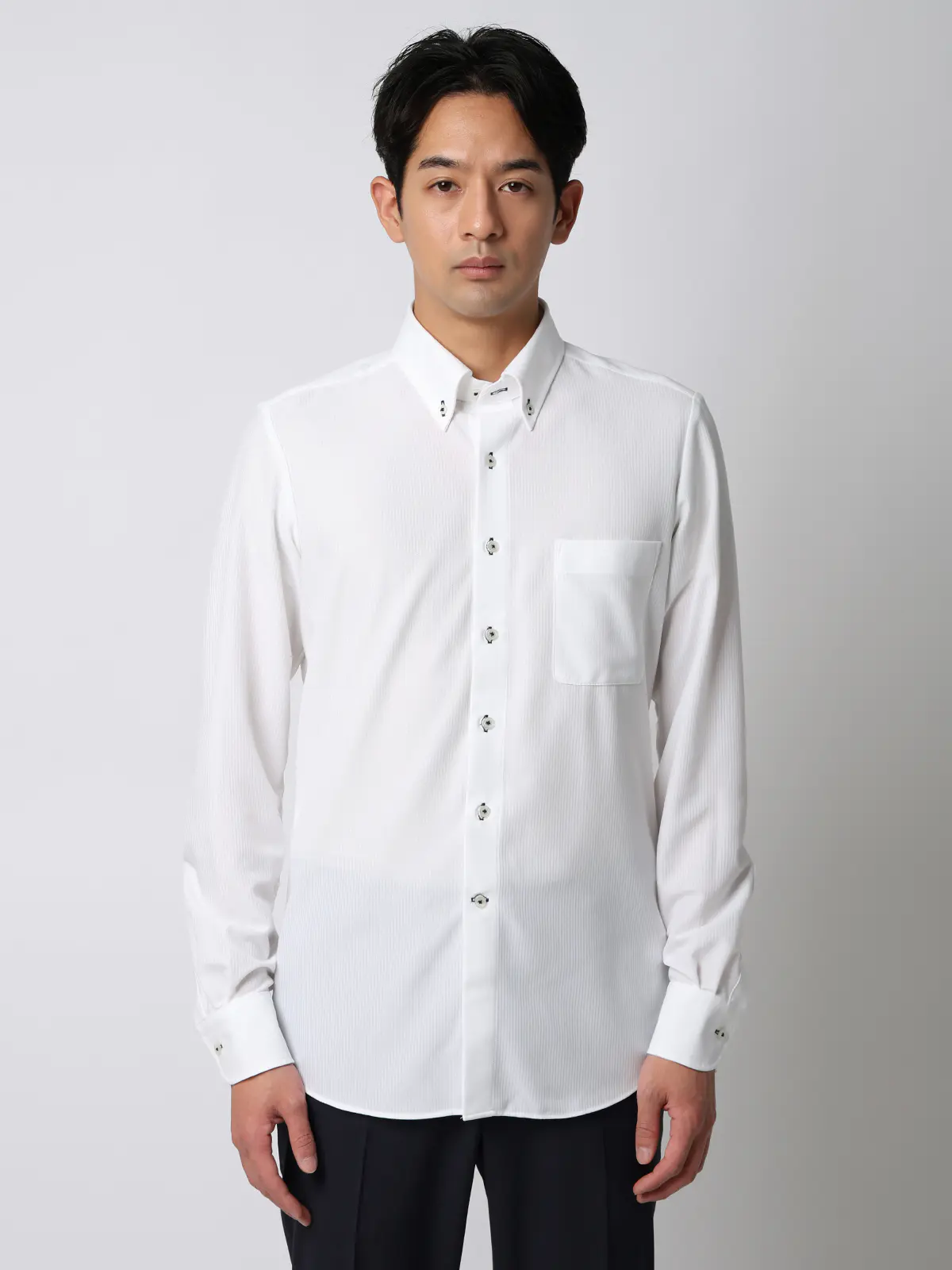 最高シャツ/ワイシャツ/長袖/ノンアイロンジャージー/ボタンダウンカラー/FIT/ドレスシャツ ホワイト 首周り:37cm,裄丈:80cm