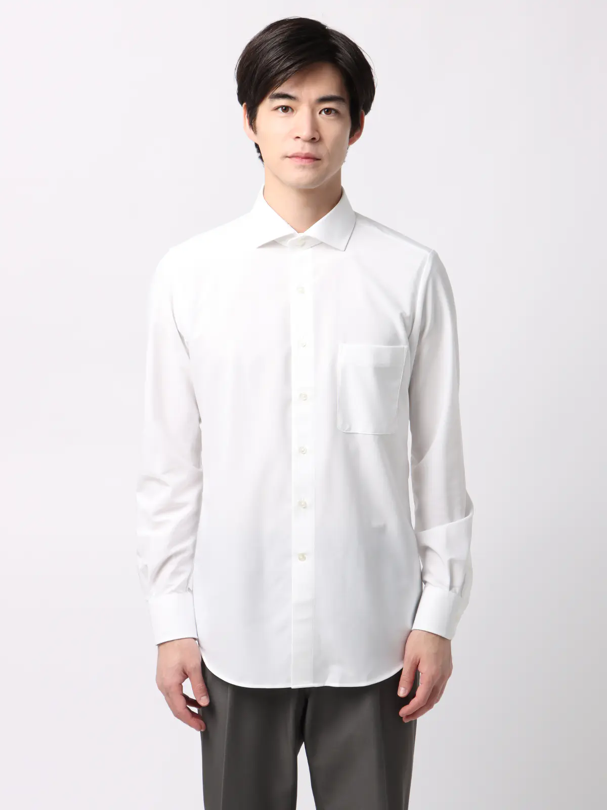 最高シャツ／ワイシャツ／長袖／ノンアイロンジャージー／ホリゾンタルカラー／FIT／ドレスシャツ ホワイト 首周り:37cm,裄丈:80cm