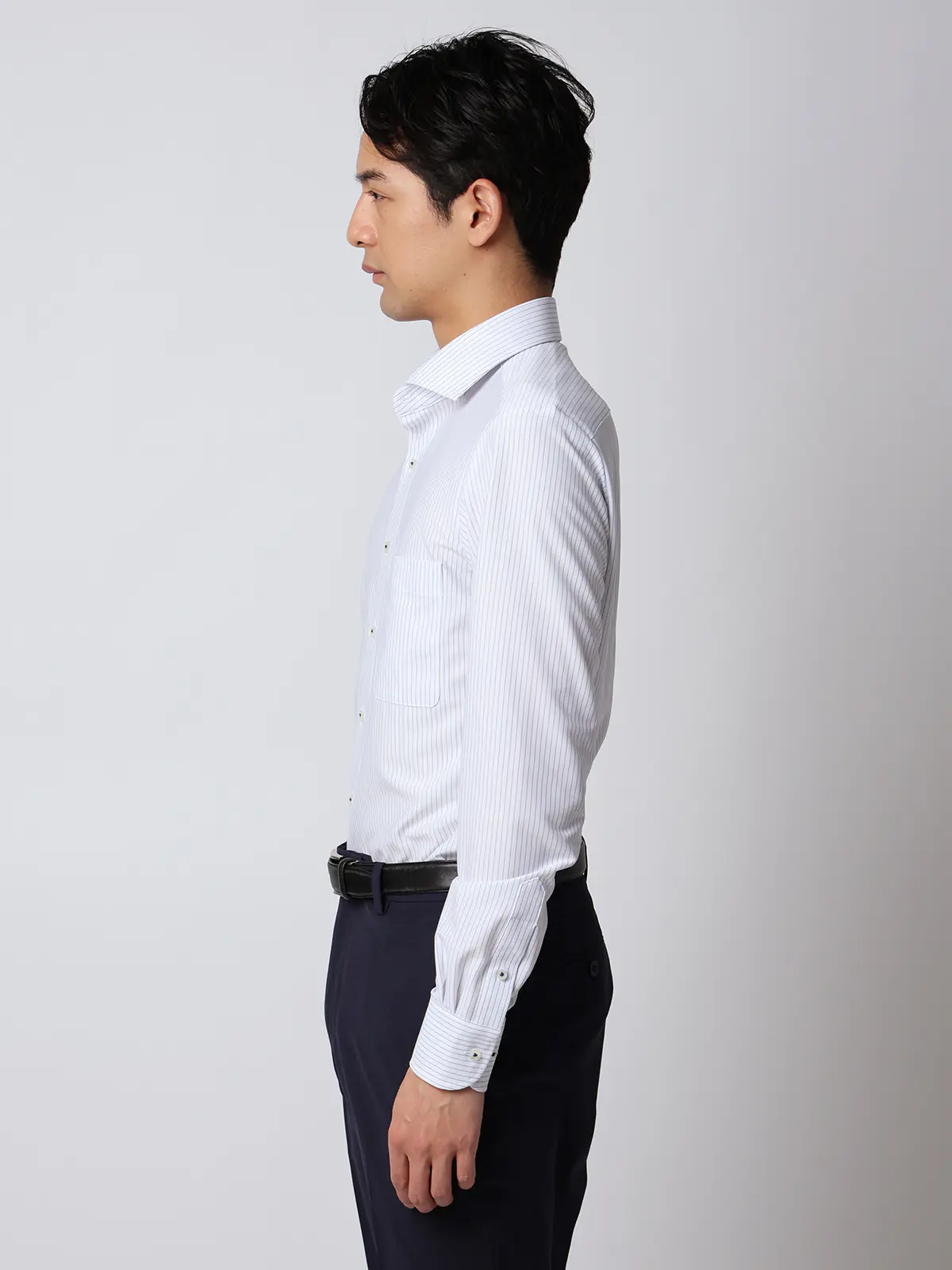 最高シャツ／ワイシャツ／長袖／ノンアイロンジャージー／ホリゾンタルカラー／FIT／ドレスシャツ ネイビー 首周り:37cm,裄丈:80cm