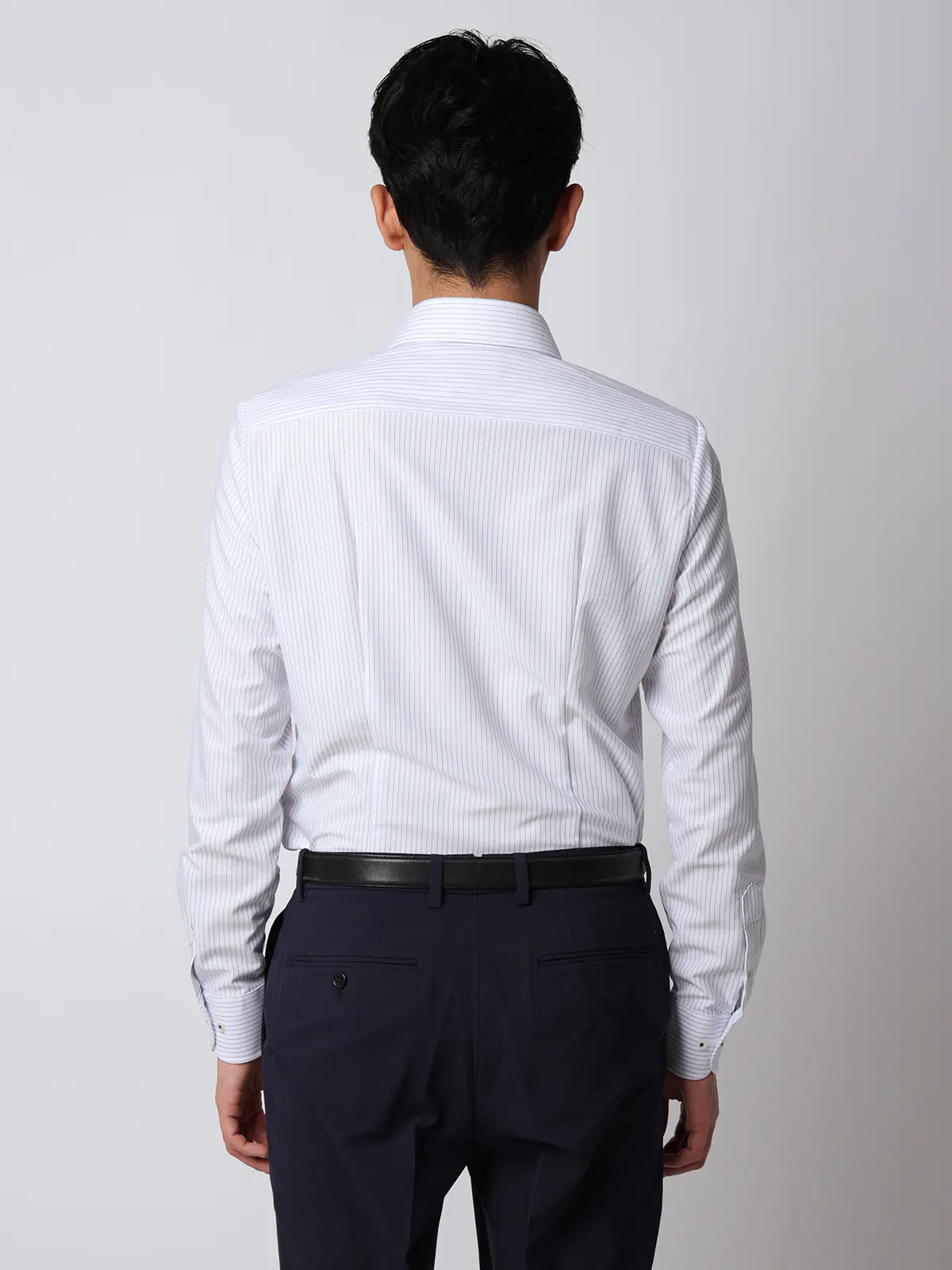 最高シャツ／ワイシャツ／長袖／ノンアイロンジャージー／ホリゾンタルカラー／FIT／ドレスシャツ ネイビー 首周り:37cm,裄丈:80cm