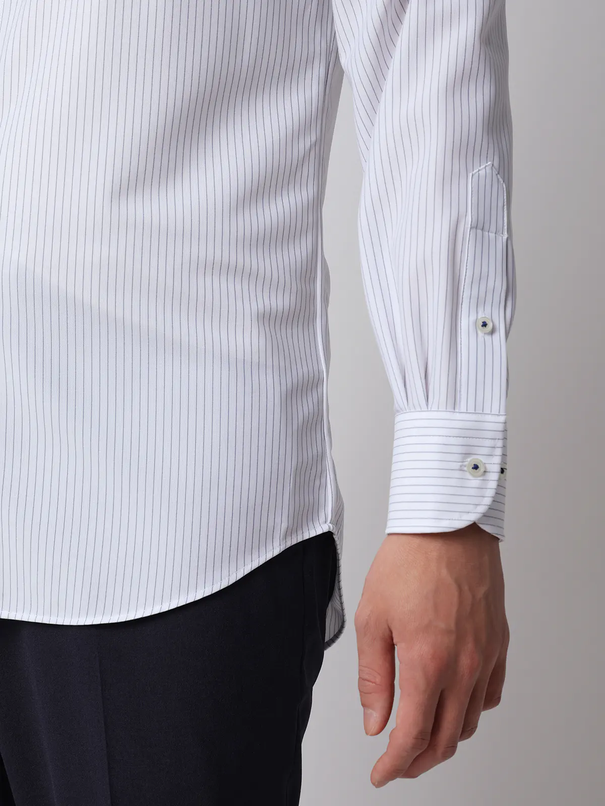 最高シャツ／ワイシャツ／長袖／ノンアイロンジャージー／ホリゾンタルカラー／FIT／ドレスシャツ ネイビー 首周り:37cm,裄丈:80cm