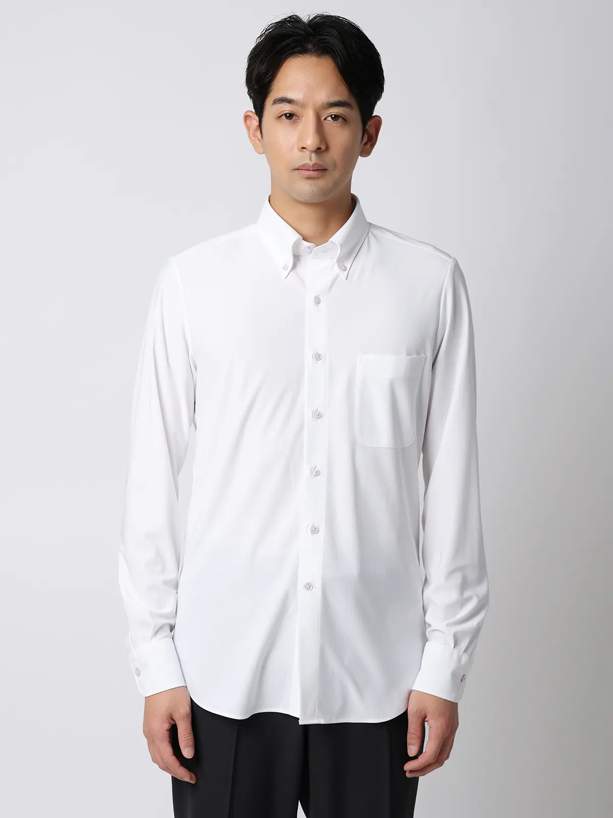 最高シャツ/ワイシャツ/長袖/ノンアイロンジャージー/ボタンダウンカラー/FIT/ドレスシャツ ホワイト 首周り:37cm,裄丈:80cm