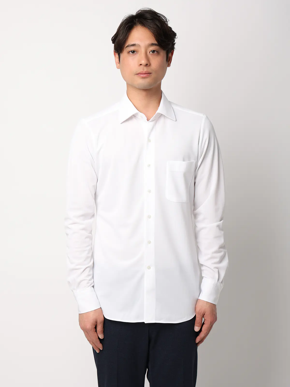 最高シャツ/ワイシャツ/長袖/ノンアイロンジャージー/ワイドカラー/FIT/ドレスシャツ ホワイト 首周り:37cm,裄丈:80cm