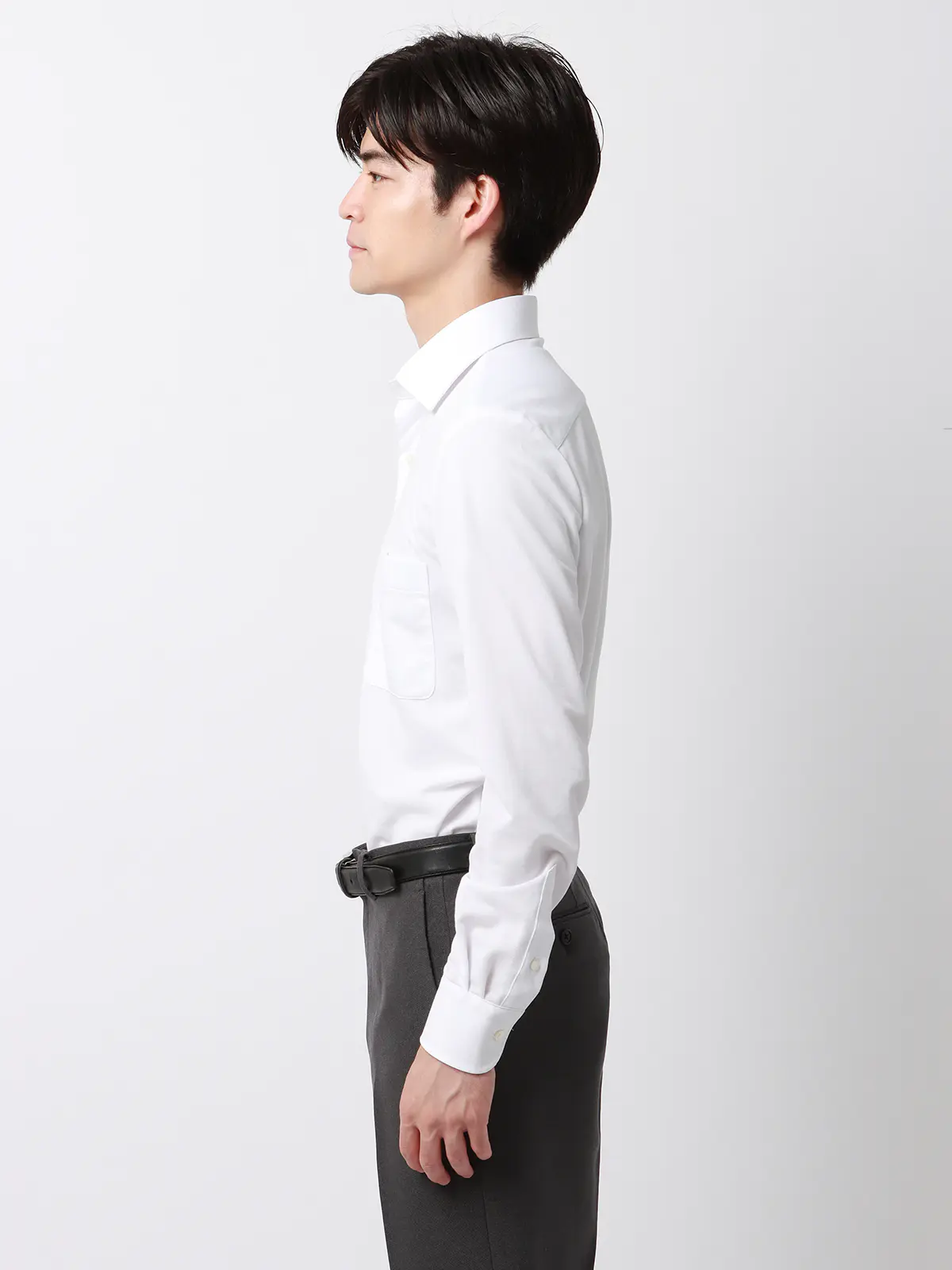 ▽ワイシャツ／長袖／ワイドカラー／ノンアイロンジャージー／FIT／ドレスシャツ ホワイト系 首周り:37cm,裄丈:80cm