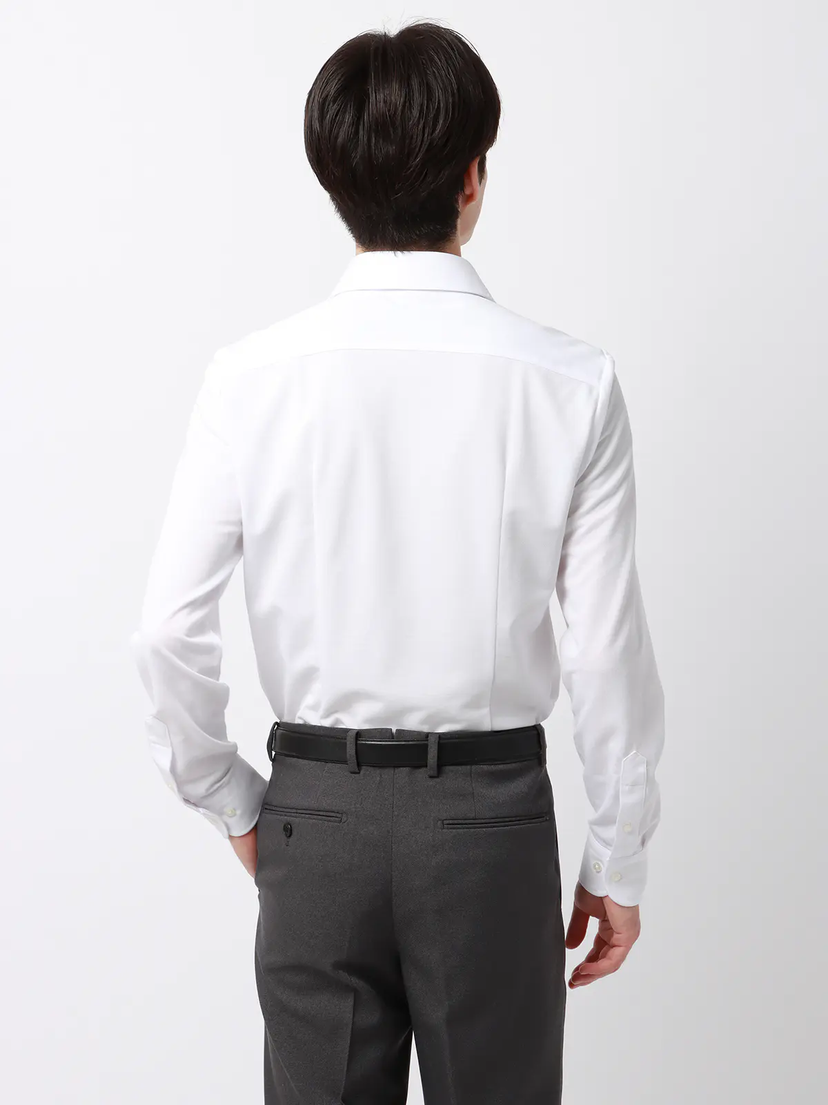 ▽ワイシャツ／長袖／ワイドカラー／ノンアイロンジャージー／FIT／ドレスシャツ ホワイト系 首周り:37cm,裄丈:80cm