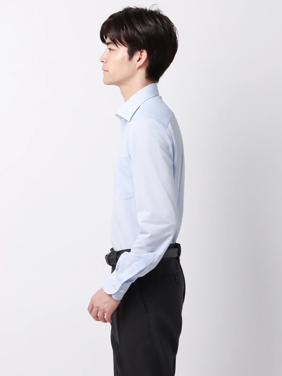 ▽ワイシャツ／長袖／ワイドカラー／ノンアイロンジャージー／FIT／ドレスシャツ ブルー系 首周り:37cm,裄丈:80cm