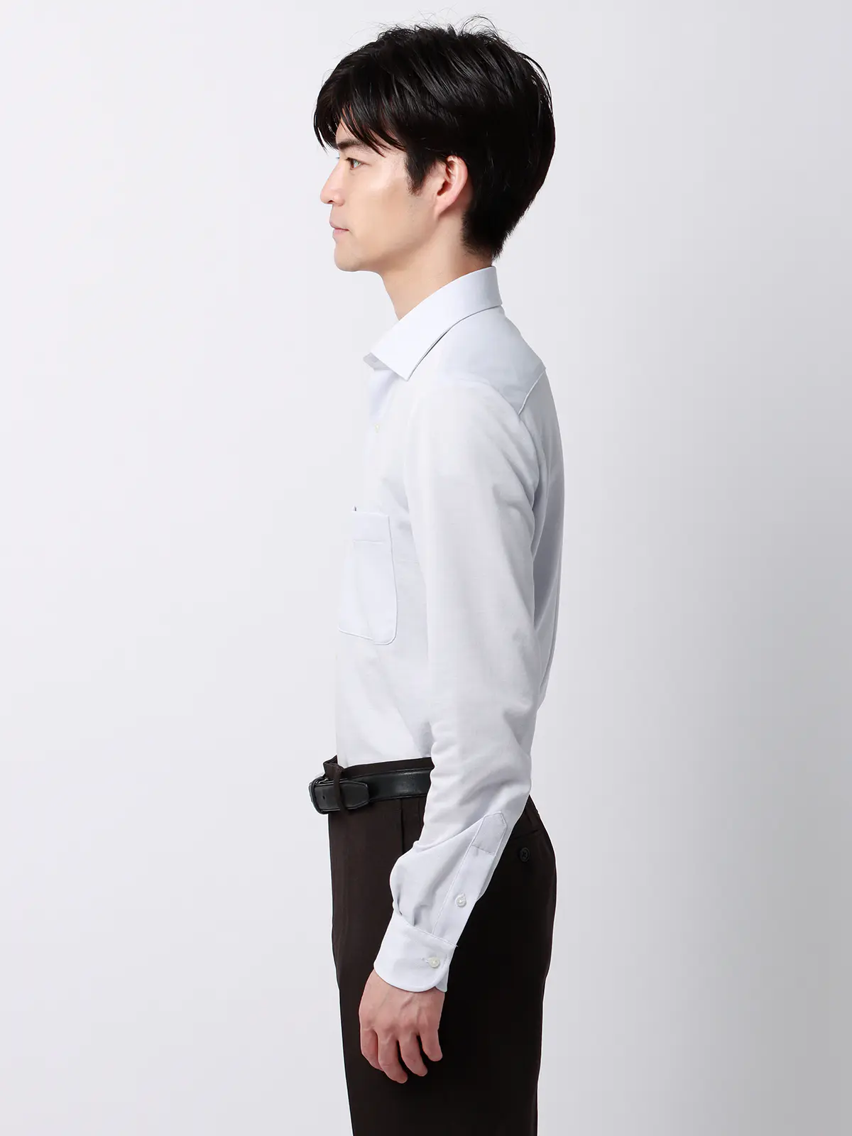 ▽ワイシャツ／長袖／ワイドカラー／ノンアイロンジャージー／FIT／ドレスシャツ グレー系 首周り:37cm,裄丈:80cm