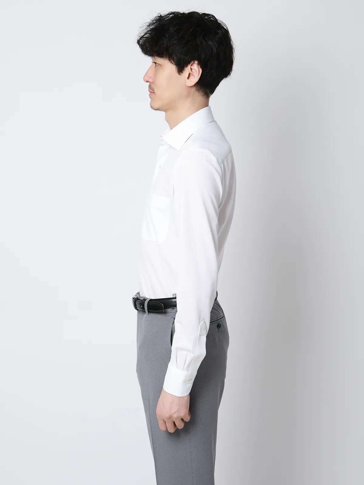 "超"伸びる涼しい最高シャツ/ワイシャツ/ノンアイロンジャージー/ワイドカラー/FIT/ドレスシャツ ホワイト 首周り:37cm,裄丈:80cm