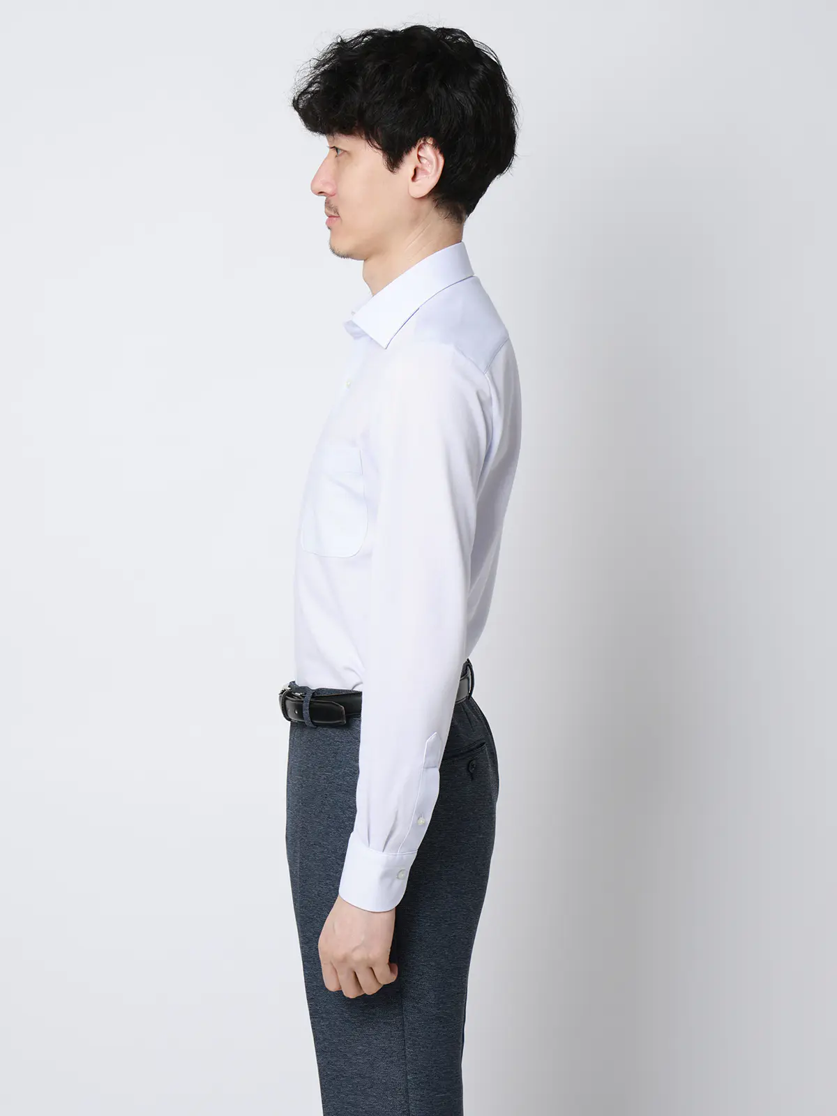 "超"伸びる涼しい最高シャツ/ワイシャツ/ノンアイロンジャージー/ワイドカラー/FIT/ドレスシャツ サックス 首周り:37cm,裄丈:80cm