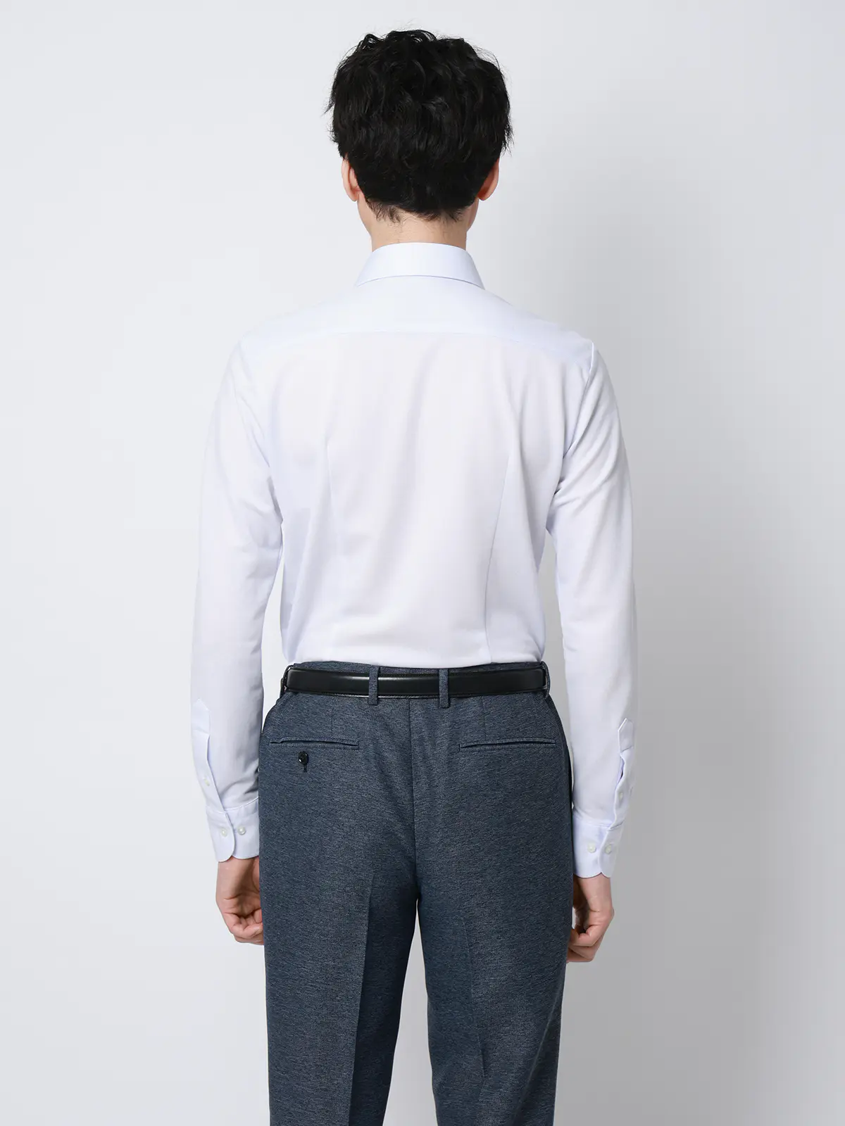 "超"伸びる涼しい最高シャツ/ワイシャツ/ノンアイロンジャージー/ワイドカラー/FIT/ドレスシャツ サックス 首周り:37cm,裄丈:80cm