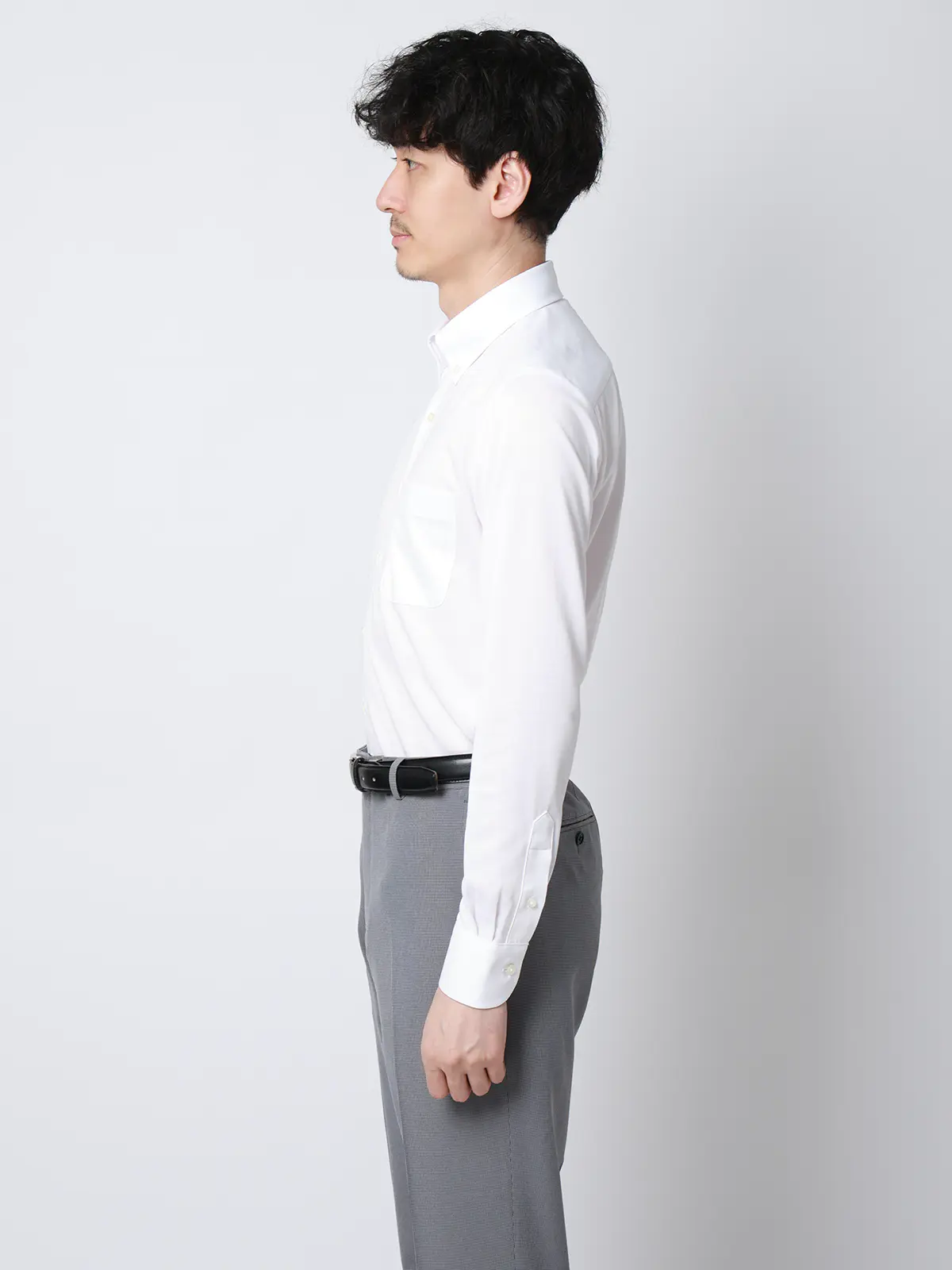 "超"伸びる涼しい最高シャツ／ワイシャツ／ノンアイロンジャージー／ボタンダウンカラー／FIT／ドレスシャツ ホワイト 首周り:37cm,裄丈:80cm